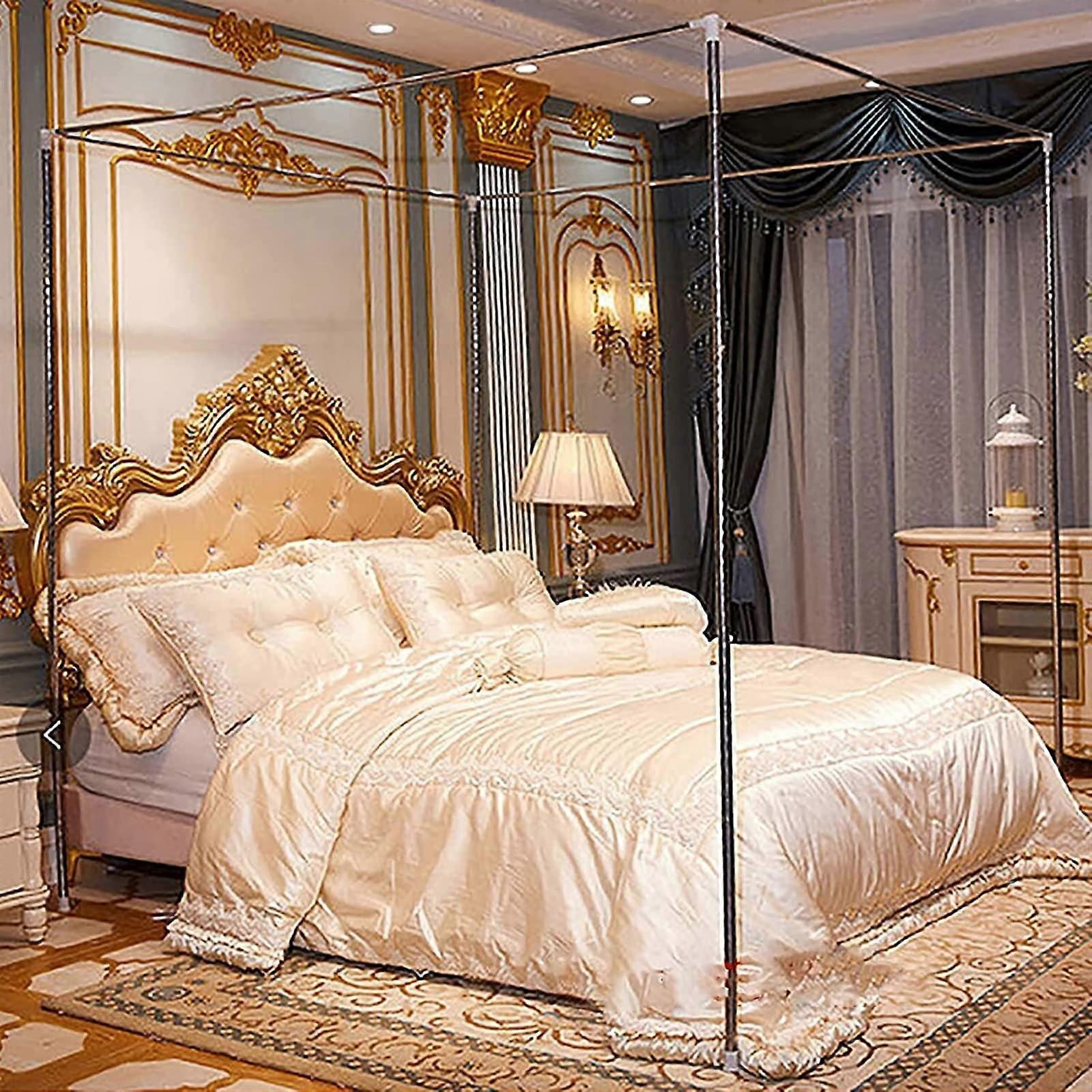 Mosquito Net Bed Frame with Stainless Steel Canopy Rail for Double Bed 4-Post 1.5x2m