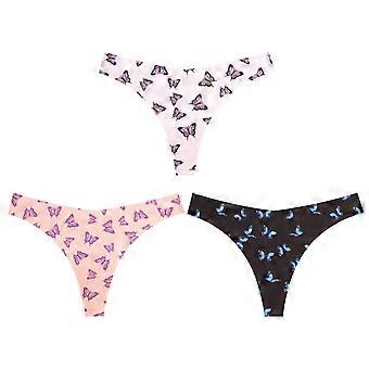 3Pcs Womens Ice Silk Traceless Thongs Low Waist High Cut Bikini Underwear Hipsters T Back Panties  XL Butterfly mixed colo