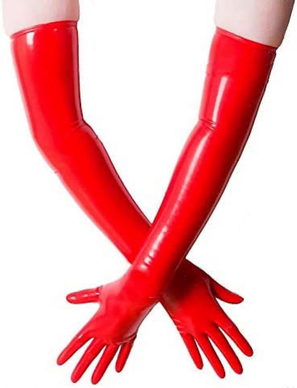 Latex Rubber Black Long Gloves For Club Outfits - Plus Size, Medium, Red