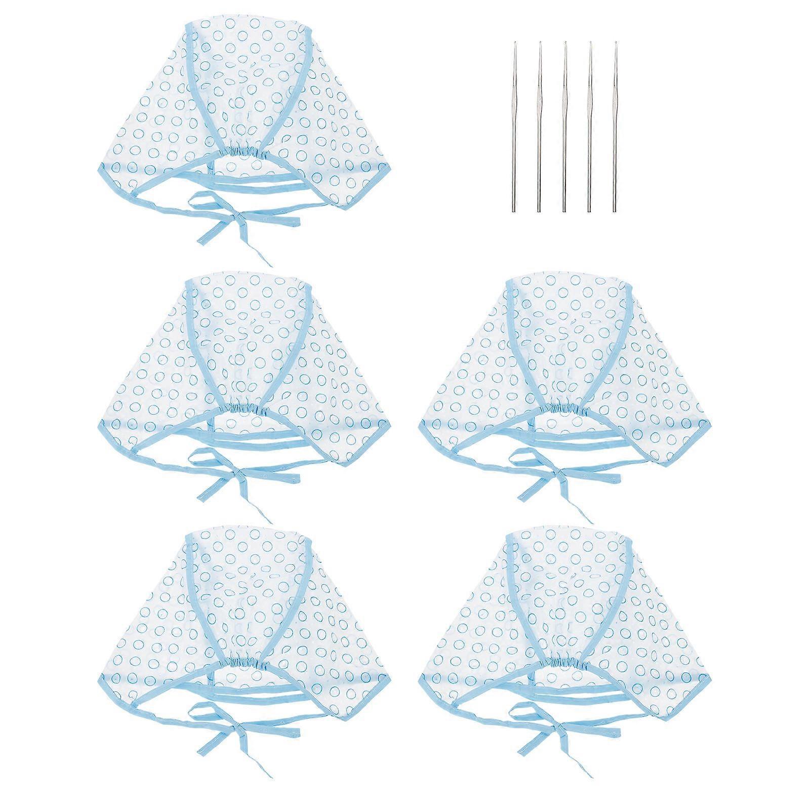 Blue Elastic Hair Dyeing Cap with Crochet Hook for Salon Home Use 1 Set