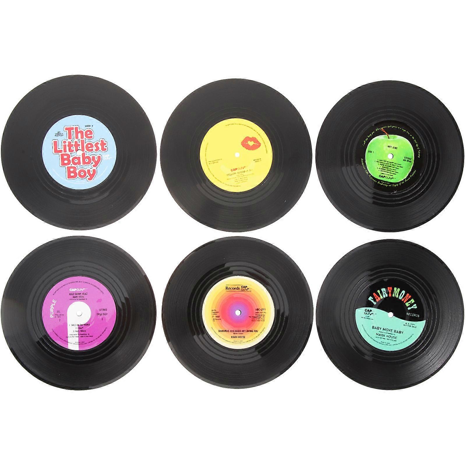 Vinyl Record Pattern Coaster Cup Mat Desktop Round Abs 6Pcs