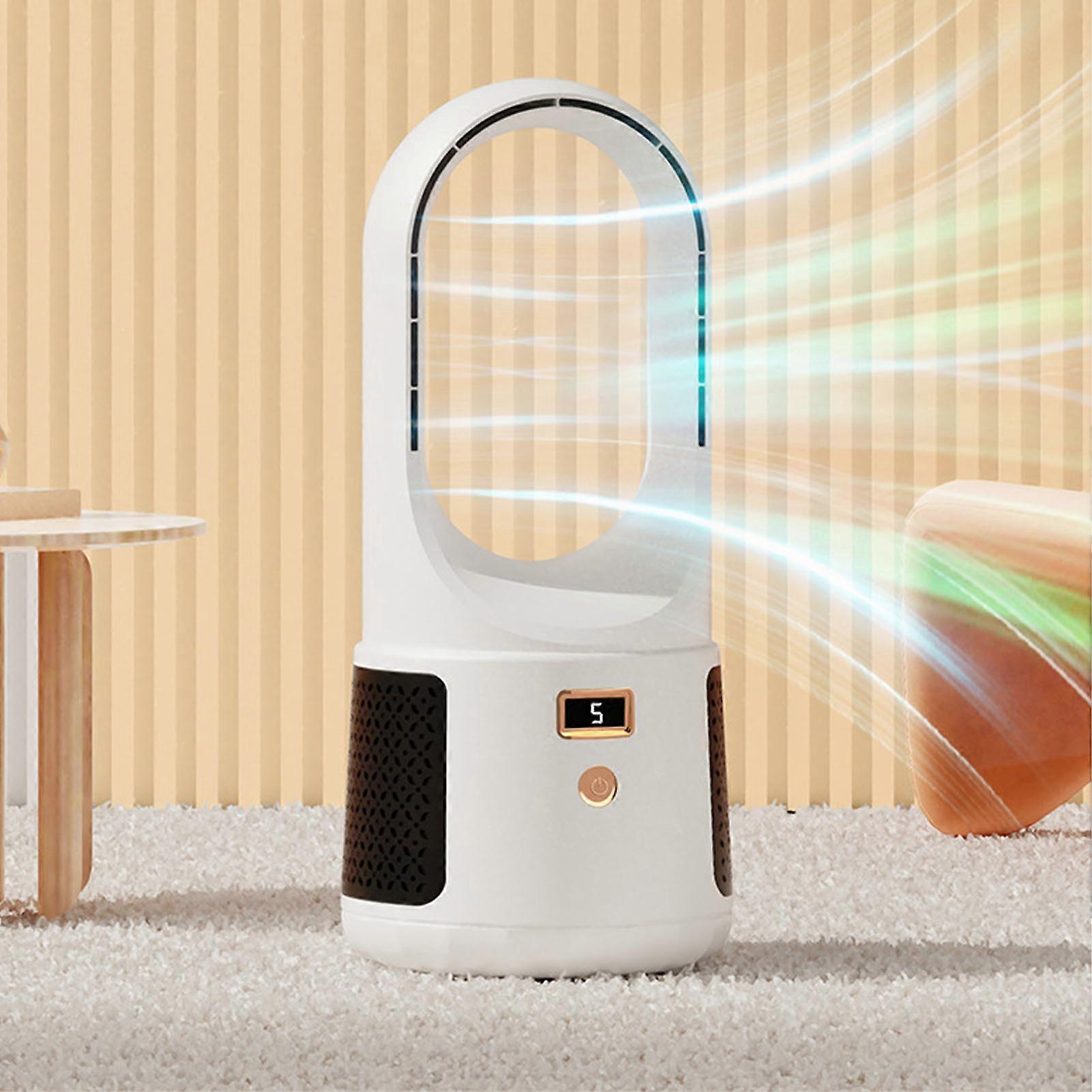 Tower Fan Bladeless 6 Speed Mode USB Charge LED Display Low Noise Desktop Fan for Family Office Dormitory White 