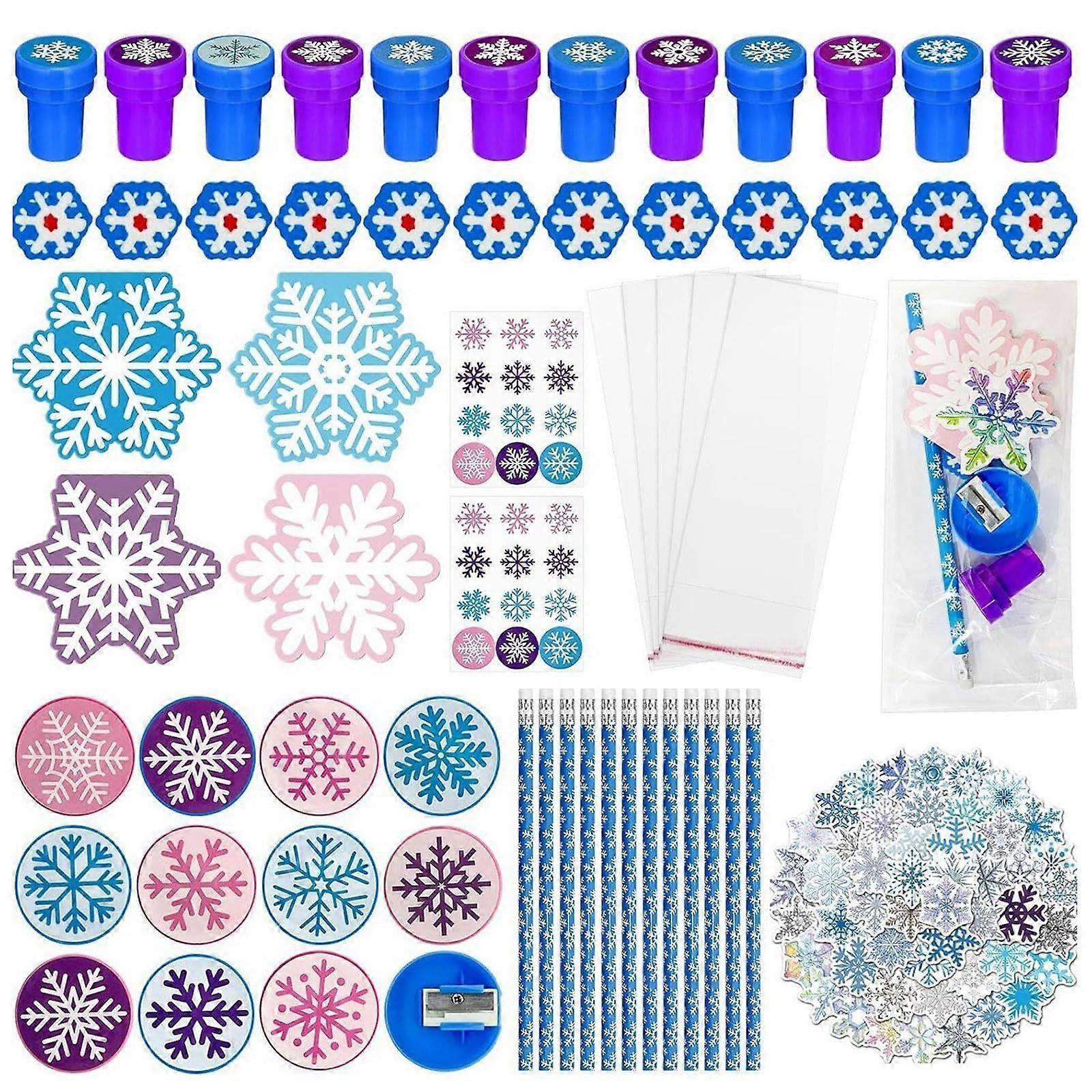 Student Stationery Set with Christmas Pencil Sharpener, Notebook, Stamp Stickers and Wristbands for Stocking Filler