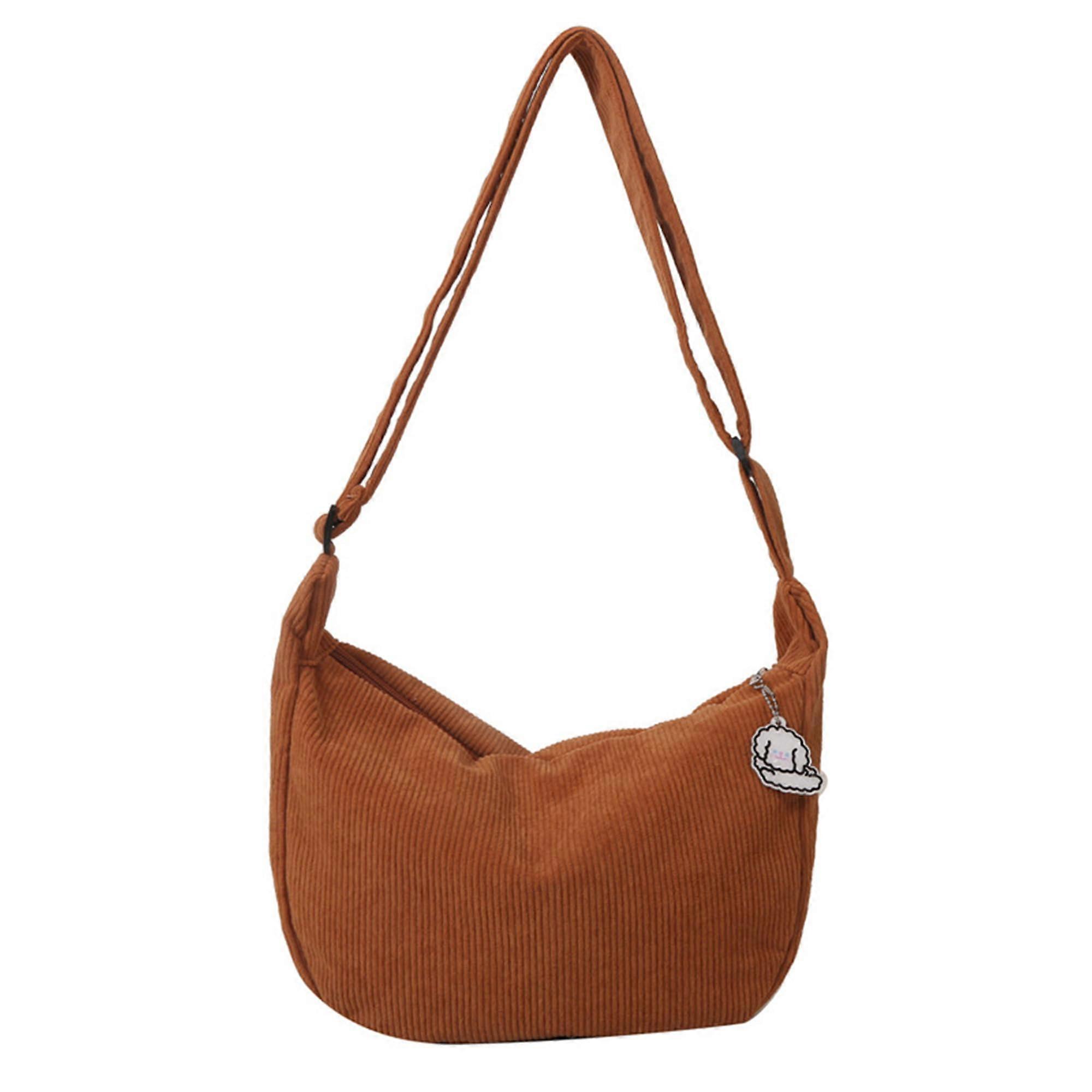 Women's Corduroy Shoulder Bag - Large Hellgrün Tote Bag, Hobo Handbag, Work Shopper with Zipper Pendant