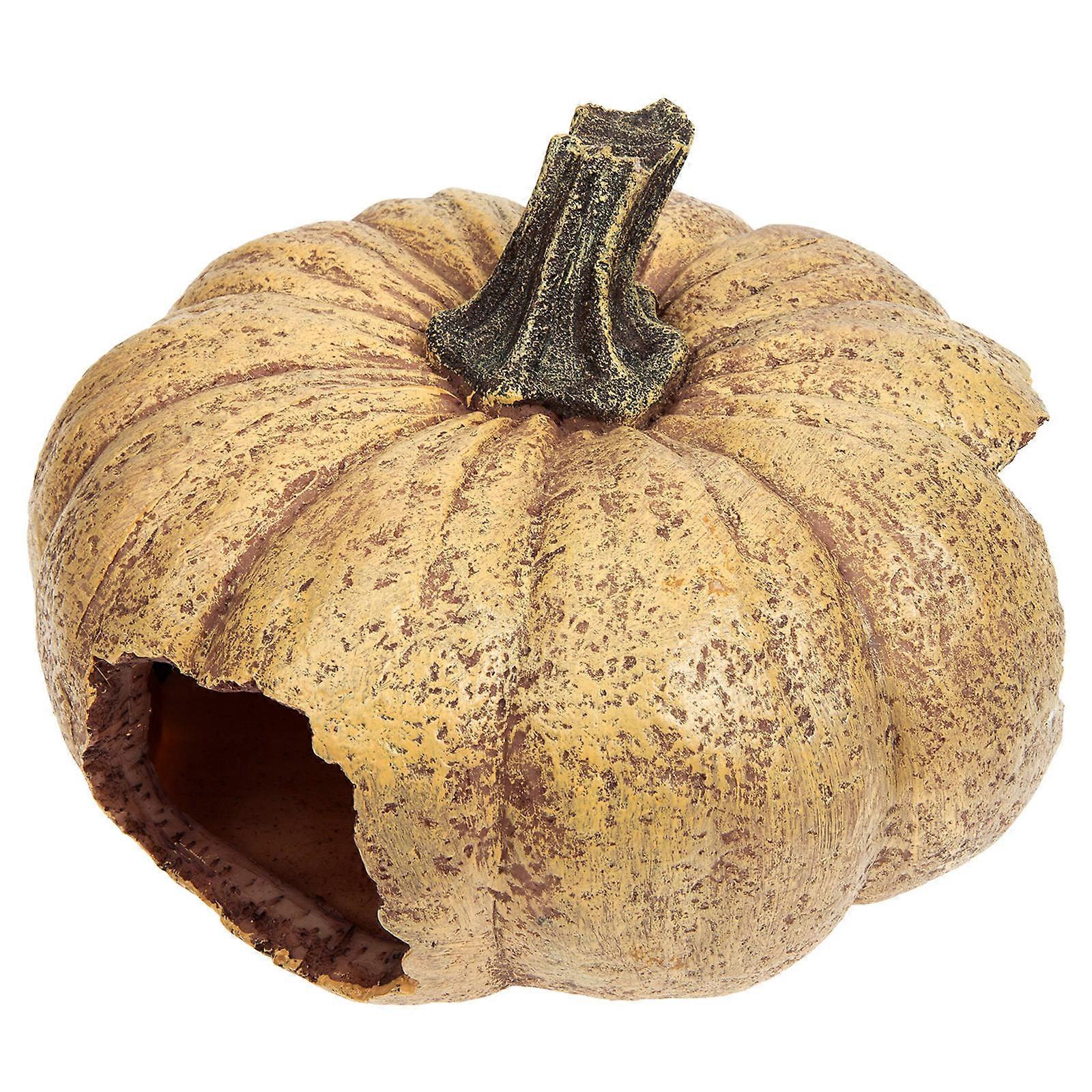 Wear Resistant Resin Reptile Hideout Pumpkin Terrarium Decor with Lifelike Details Multi Functional Durable Resting and Hiding Cave Ornament for
