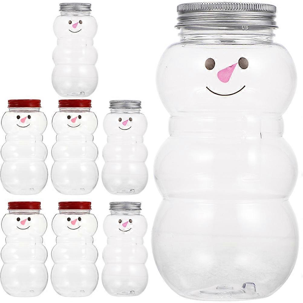 Portable Juice Bottles Snowman Plastic Juice Bottles Sealed Protective Cover Burr-free Edges Home Use Restaurants 5.9×3×3in 8Pcs