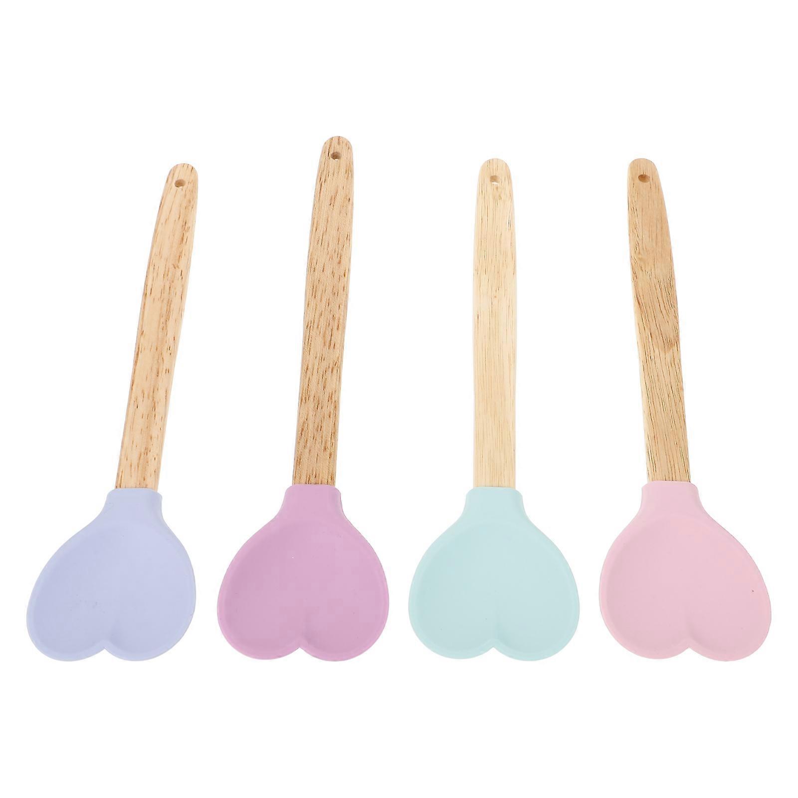 4Pcs Heart Shaped Soup Spoons Silicone Salad Spoons Convenient for Household Use