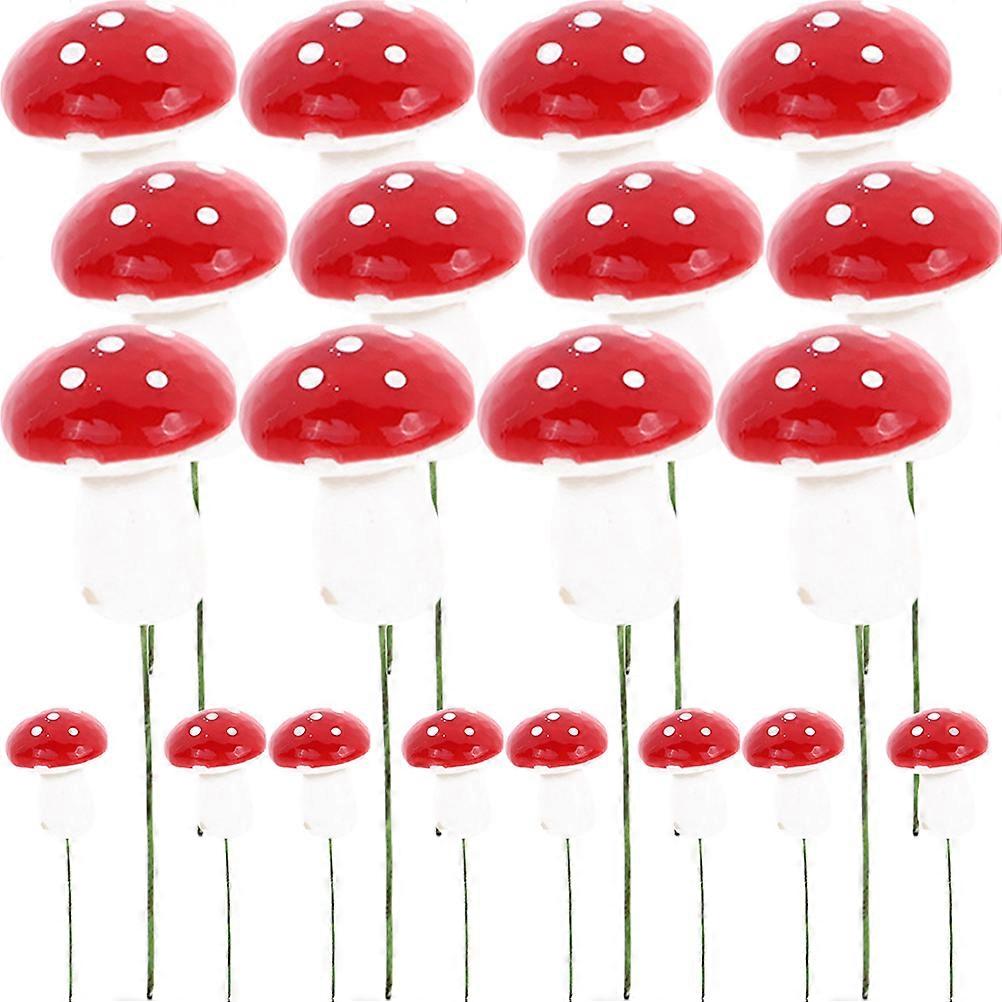 Red Mushroom Cupcake Toppers for Theme Baby Shower Decorations with Foam Material 20 Pieces