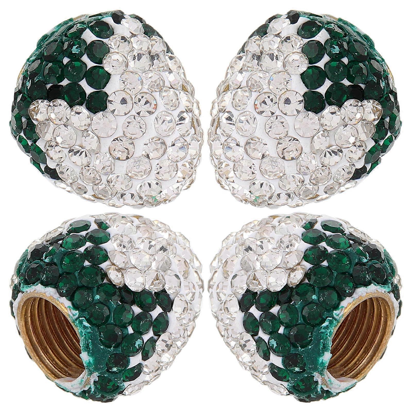 White Sparkling Strawberry Car Valve Caps with Rhinestones for Automobile Dustproof Copper 4 Pcs