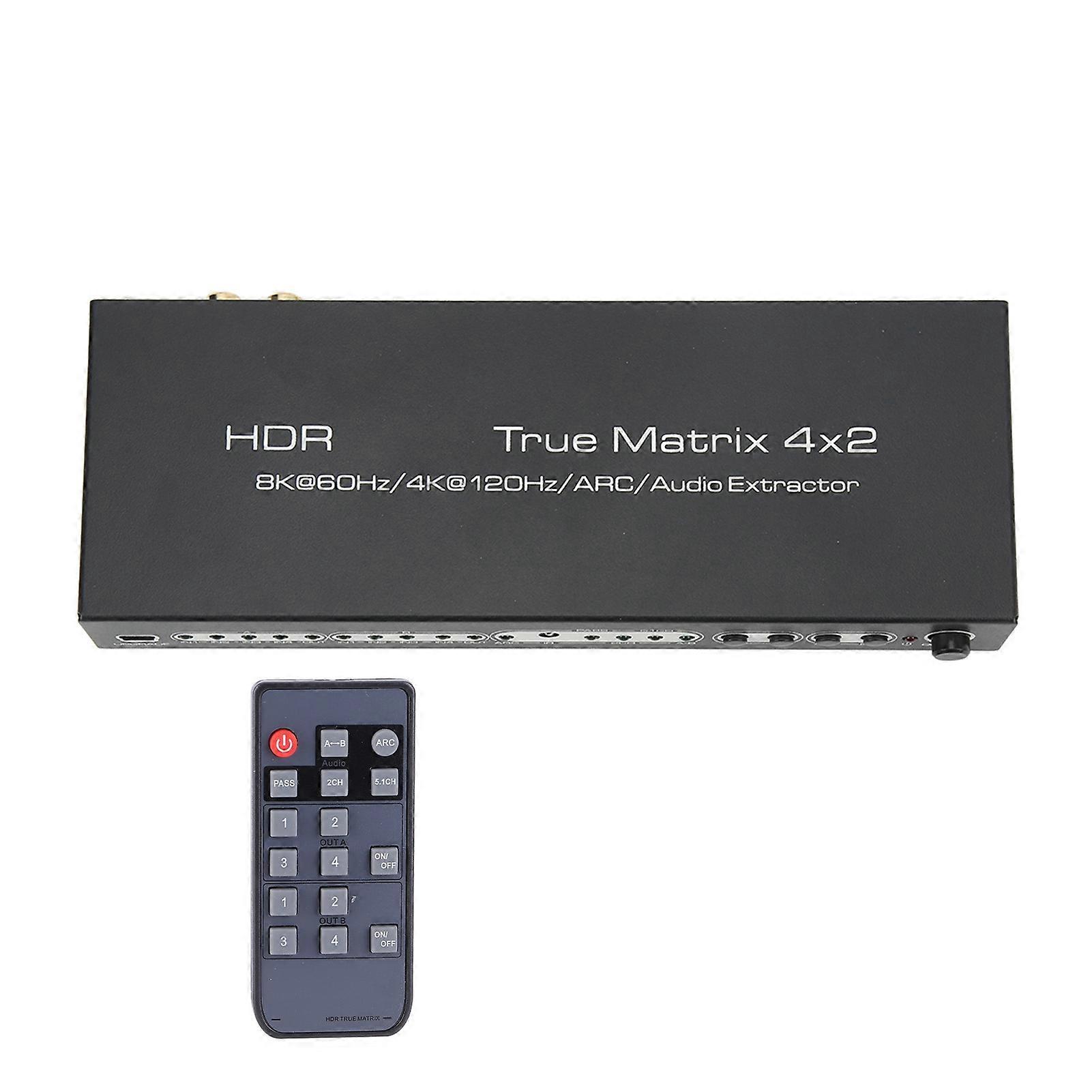 4 in 2 Out 2.1 8K Matrix with o Separation Support 8K60Hz 4K120Hz Support for Dolby Vision HDR AC3 DTS LPCM US Plug 100‑240V
