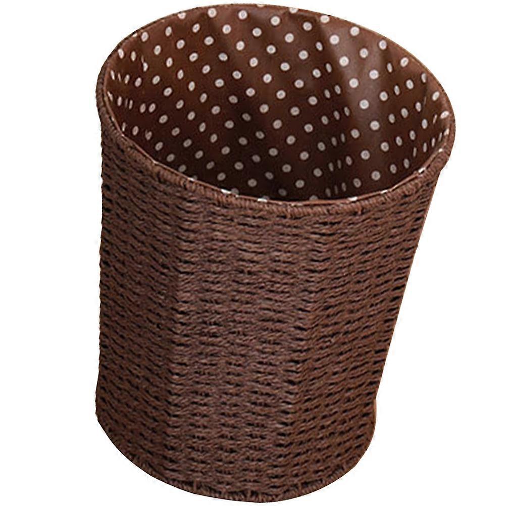 Coffee Woven Trash Can with Iron Material for Storage Use Simple Shape Pastoral Style 7.87"x11.81" .75"