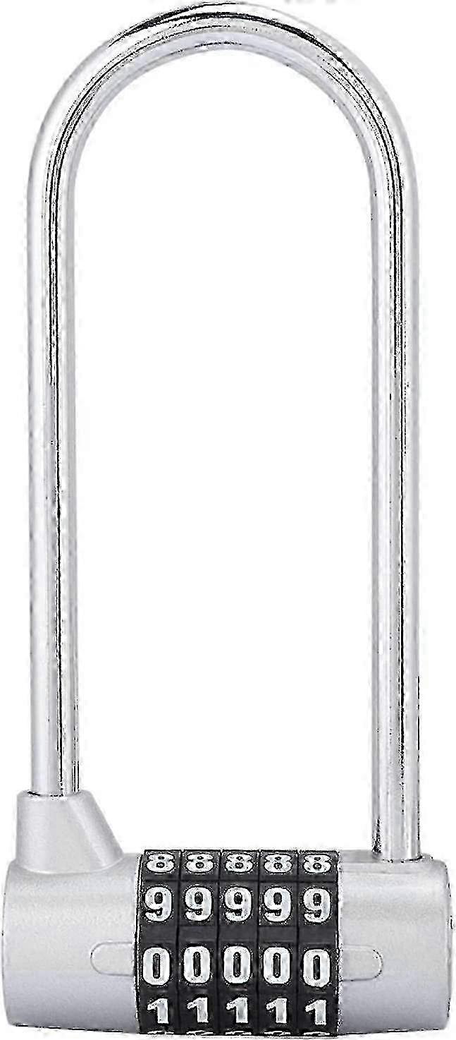 2025 5 Digit Combination Padlock Alloy Safety U Shaped Code Lock Extra Long Locker Lock With Code Lock(silver)