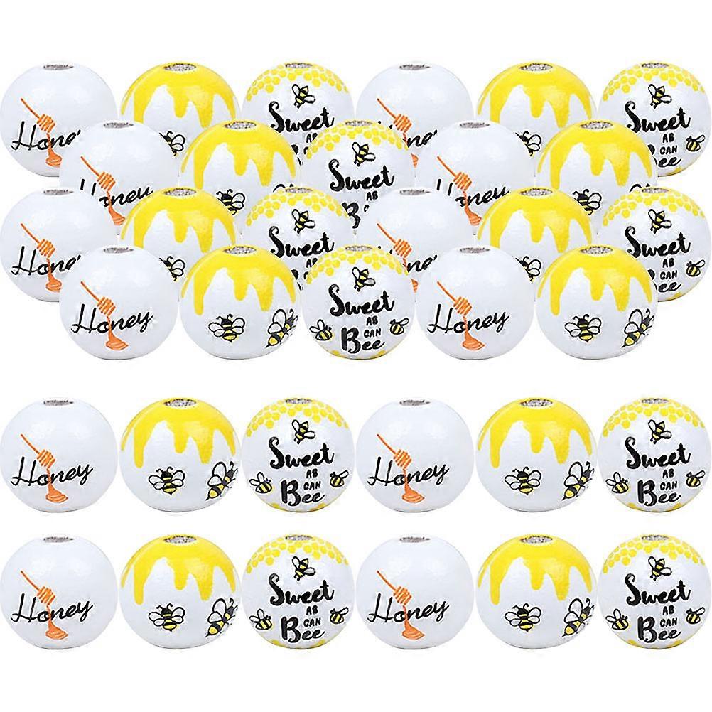 Bee Themed Wooden Beads for DIY Crafts with Bright Colors and Holes for Stringing 60 Pieces Multi