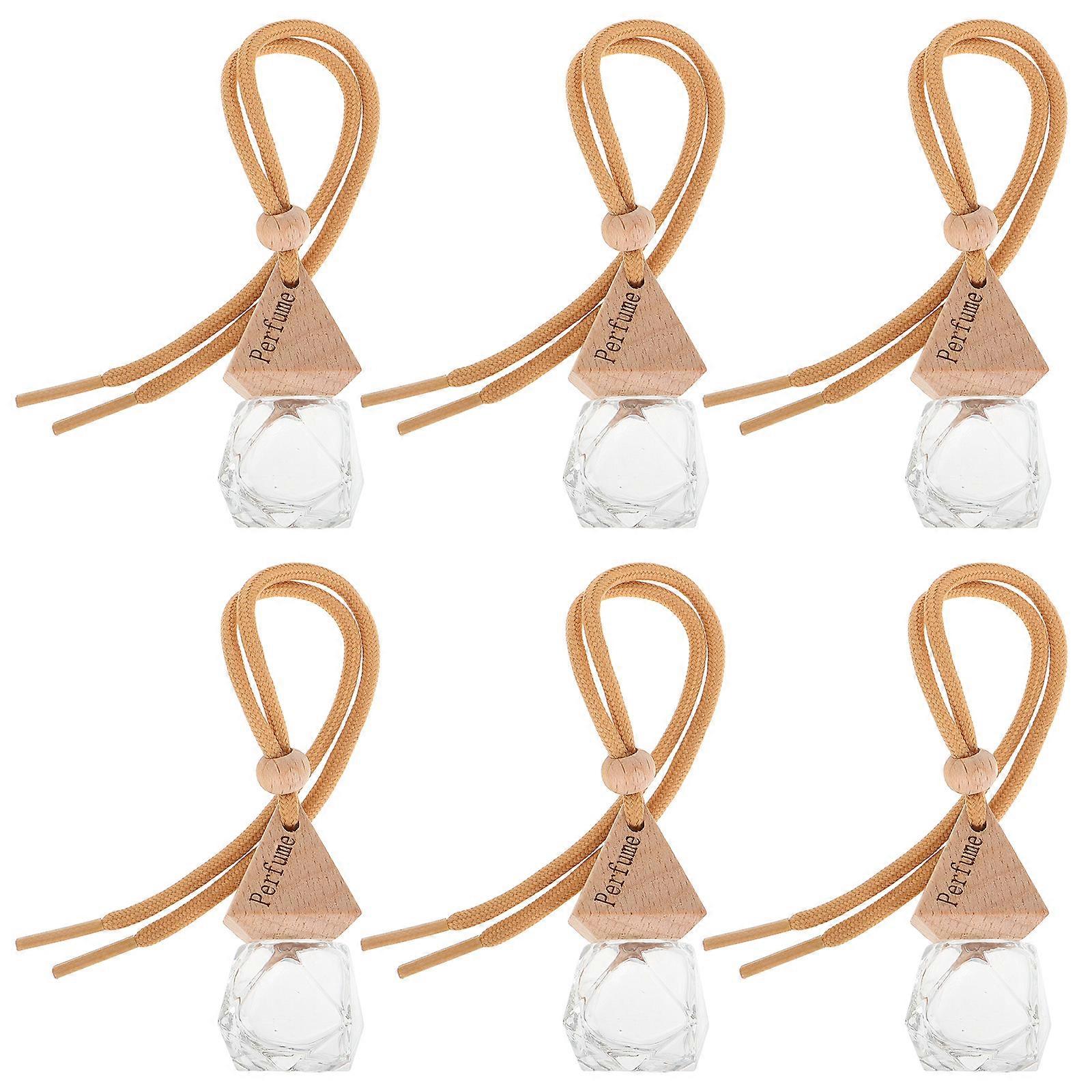 6Pcs Refillable Glass Car Hanging Perfume Bottles Triangular Rhombus Shape For Car Use Light Brown Rechargeable