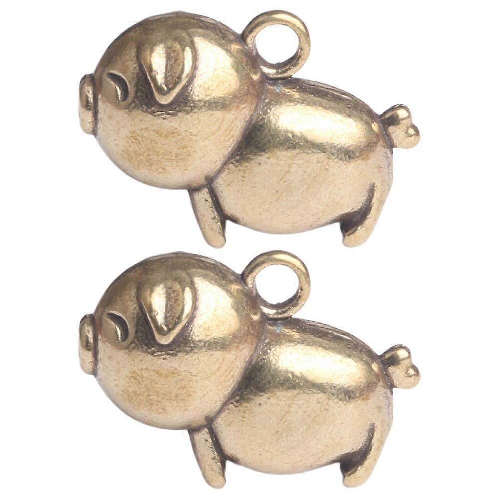 Golden Pig Shape Brass Charm for DIY Key Pendant Home Decor Lightweight Vintage Ornament 2 Pieces