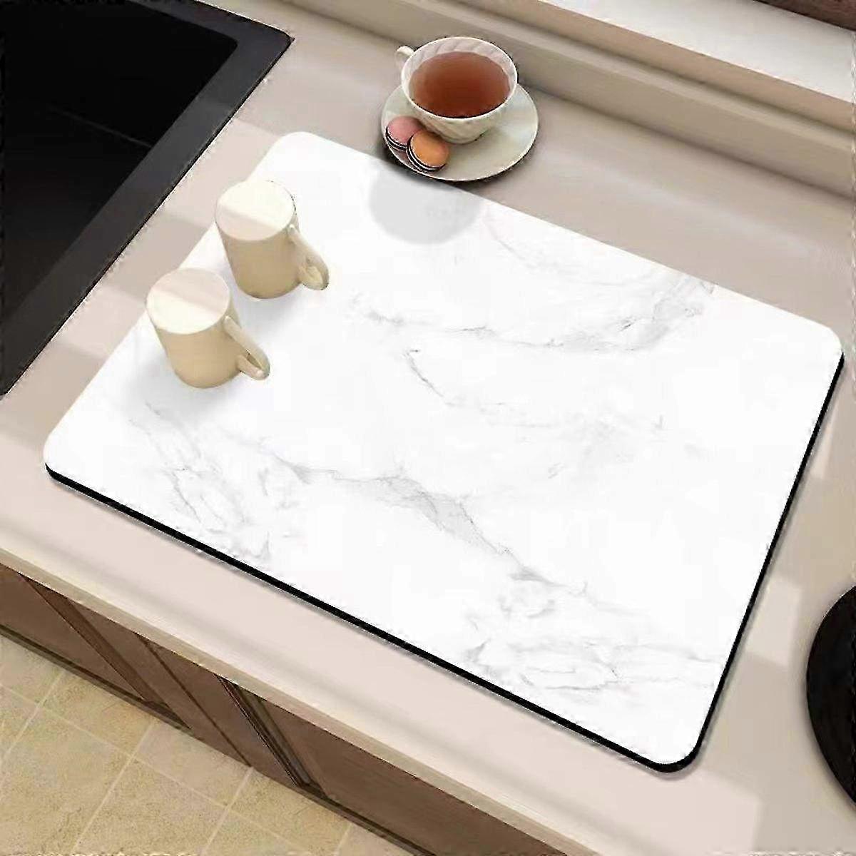 Absorbent Cutlery Drying Pad for Kitchen Countertop - Large Leather & Rubber Backing Coffee Pad for Efficient Drying and Stain Protection
