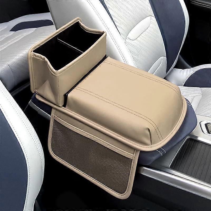 Leather Car Armrest Box Pad for MG Extender 2019-2025, Memory Foam Center Console Cushion with Storage Pocket, Beige