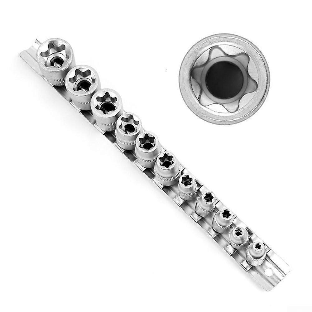 11 Piece Outer Torx Socket Set, Inner Torx Sockets on Rail, Torx Wrench Nut Set for 1/4, 3/8 Inch Drive