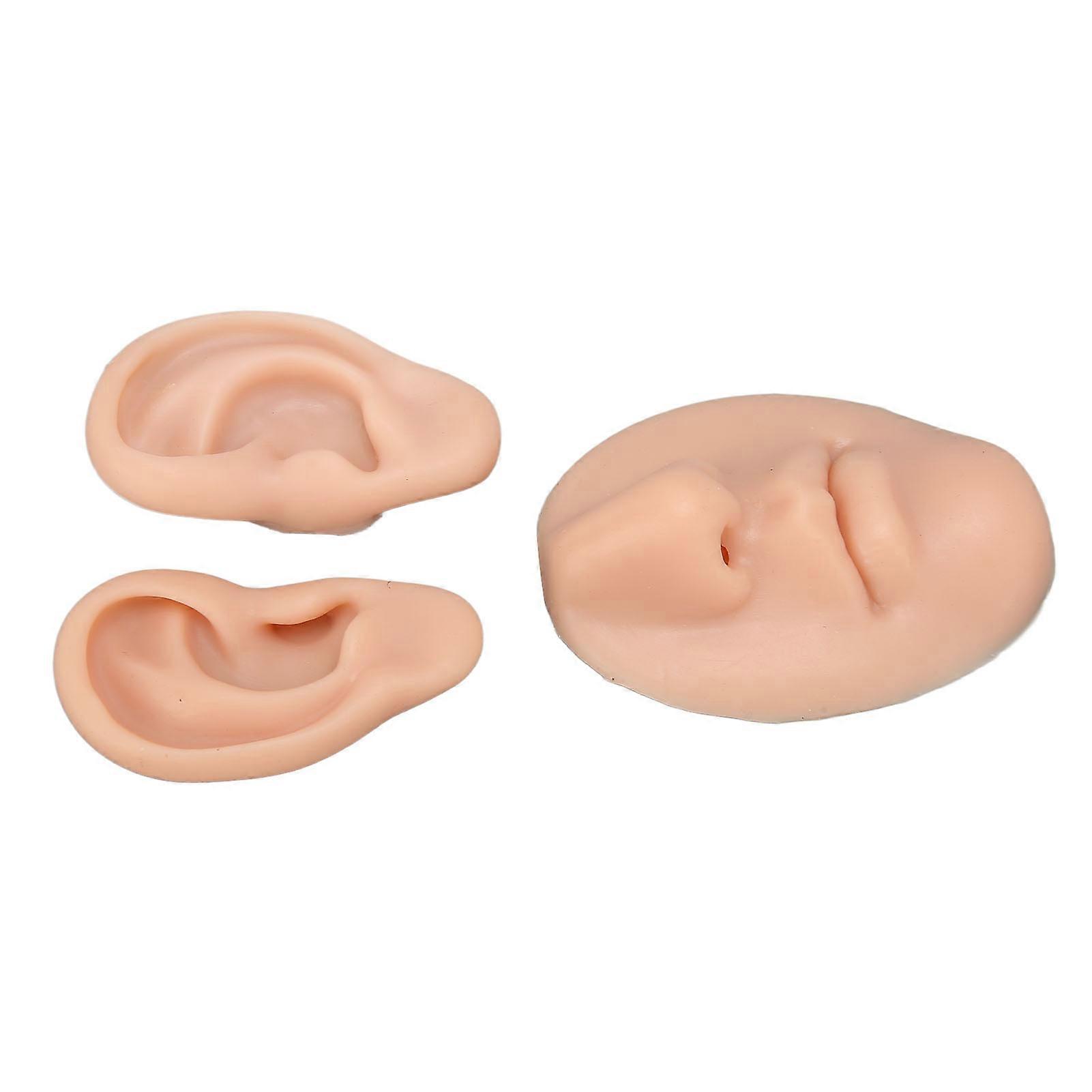 Silicone Ear Model Novice Simulated 3D Nose and Mouth Model Display Prop Teaching Tool for Piercing Practice Medium Skin Color 
