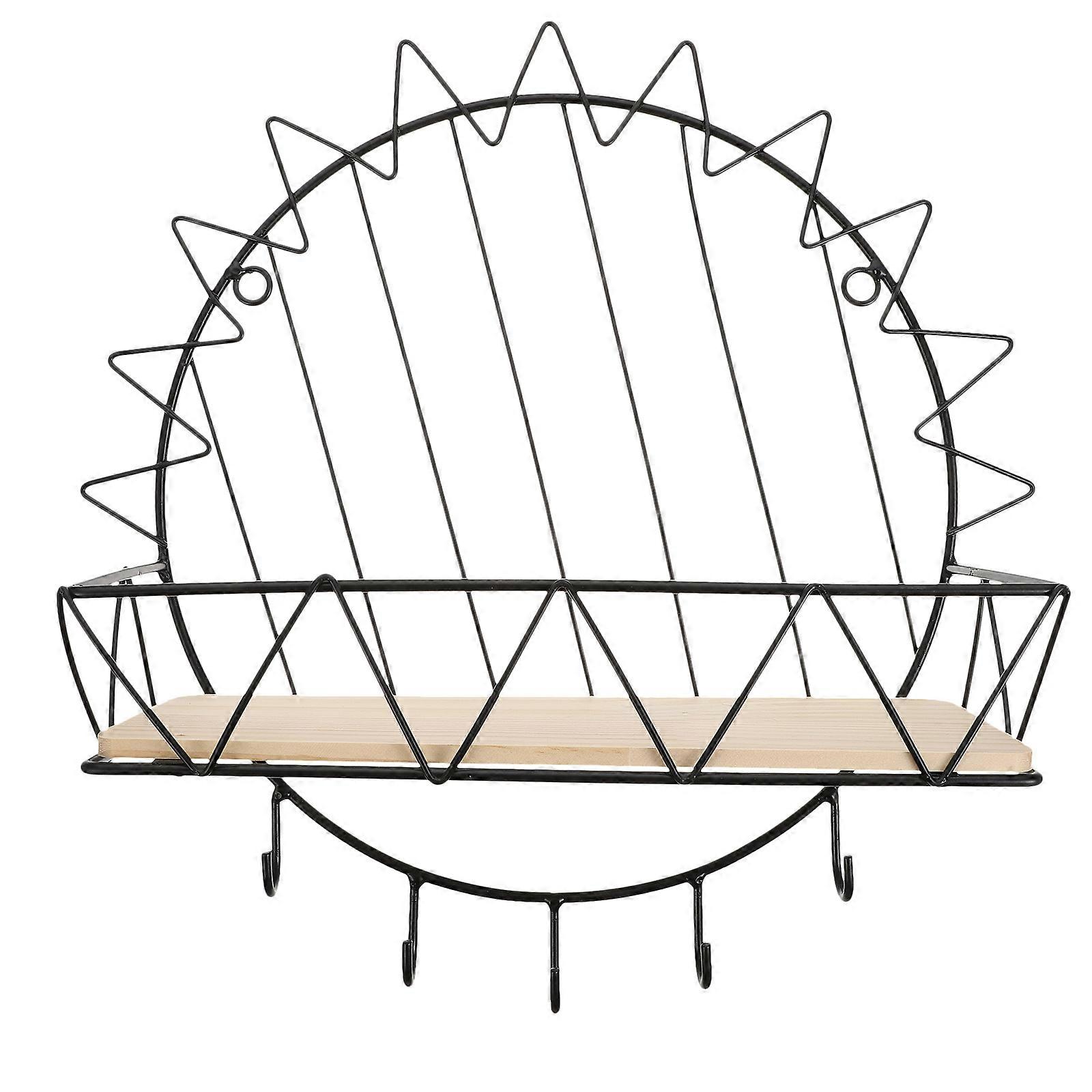 Practical No Punching Decorative Wall Hanging Rack Shelf Black Iron 1pc 9.84x5.91x0.79in