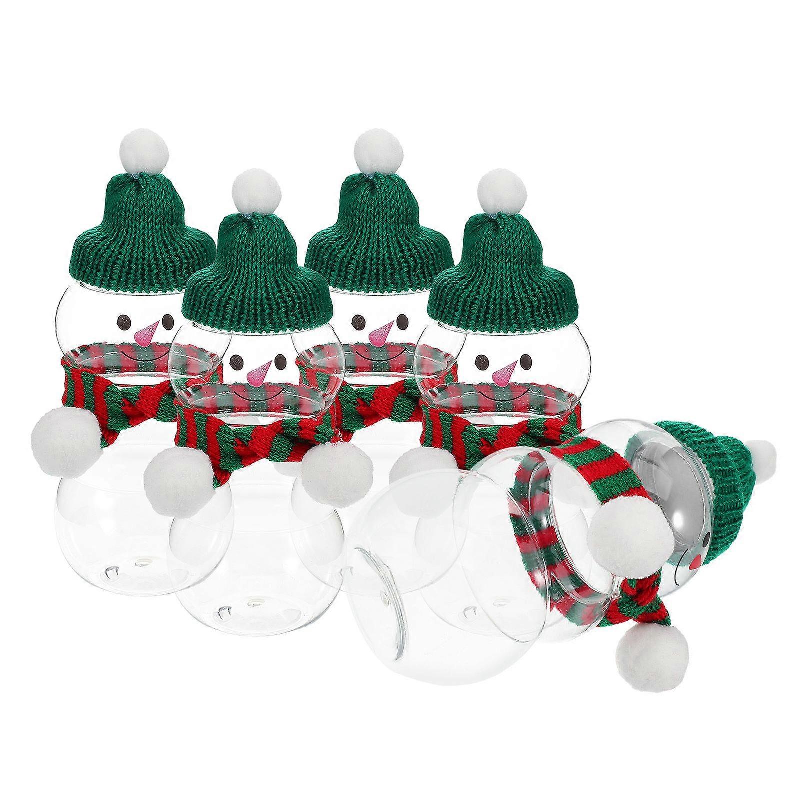 5セット雪だるまジュースボトル、帽子とスカーフ付きクリスマス飲料容器