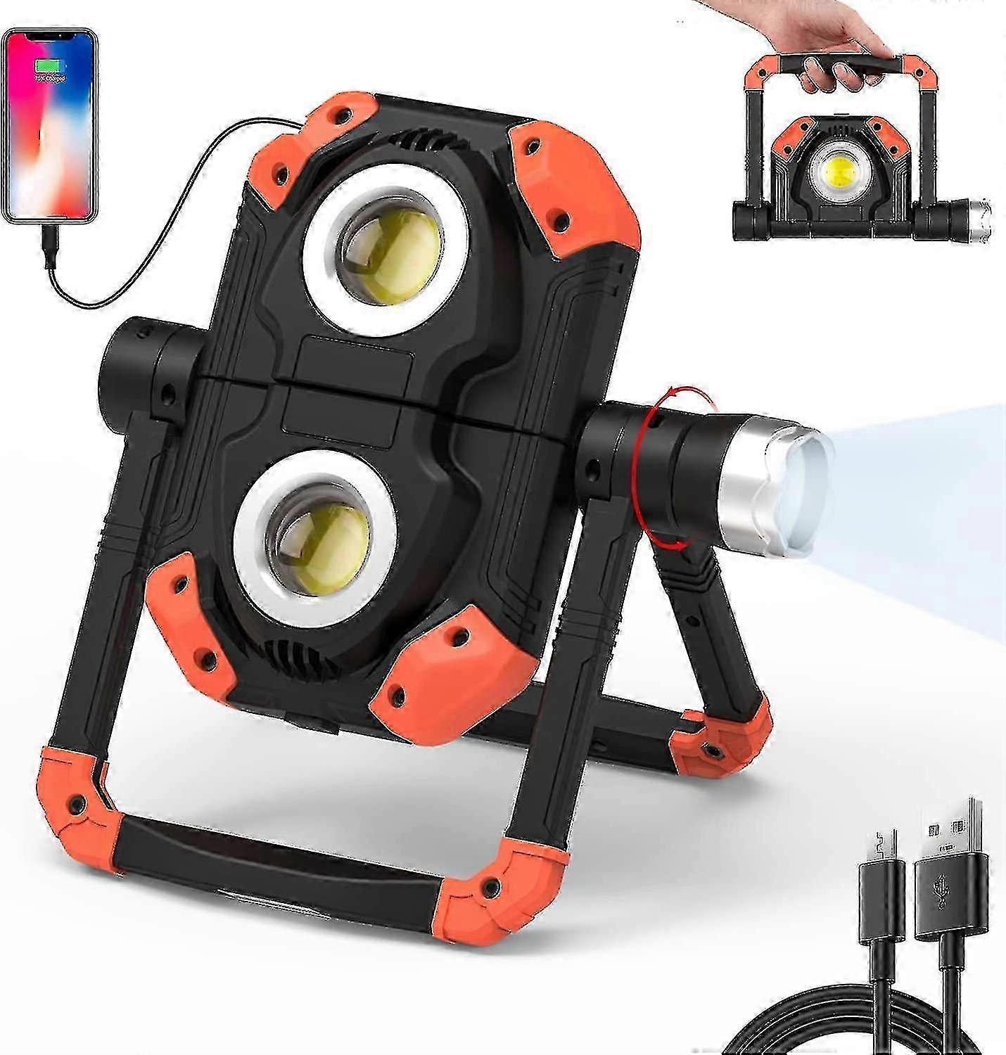 Rechargeable LED Work Light  4400mah Folding Portable 360rotation 2 Cob Flood Lights With Magnetic Base