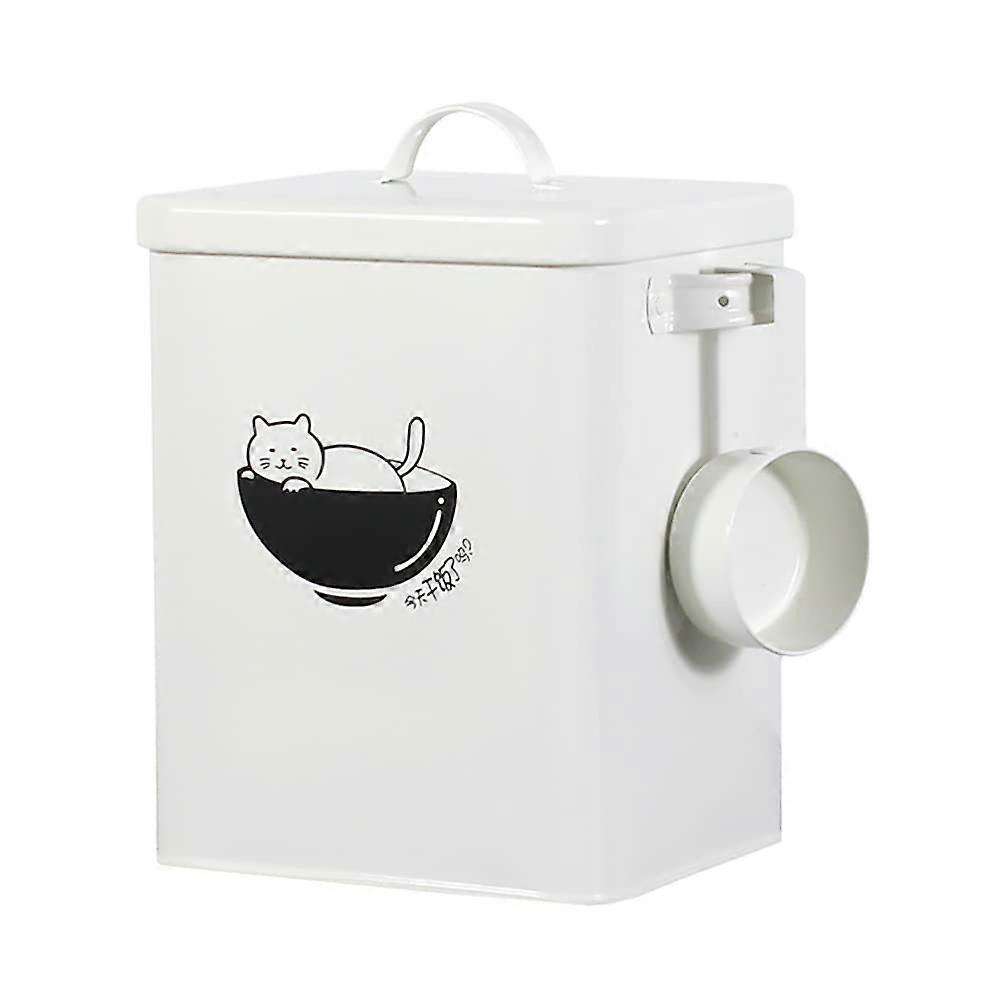 Dog Food Container With Lid and Scoop, Metal Storage Box for Dry Food, Keeps Food Fresh, Kitchen Use, White
