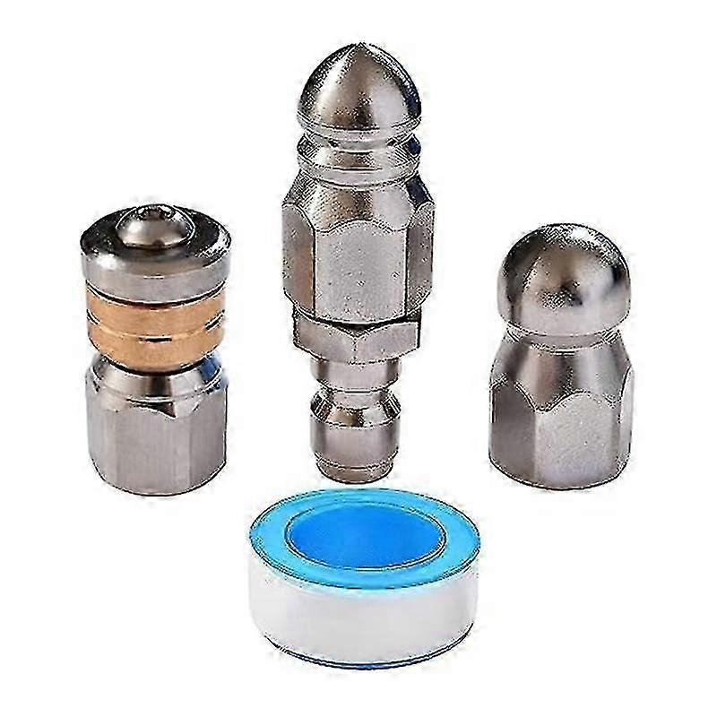 3Pcs Sewer Jetter Nozzle Rotating Button Nose Stainless Steel Fixed Sewer Nozzle for 1/4 Inch Pressure Washer-Yvan