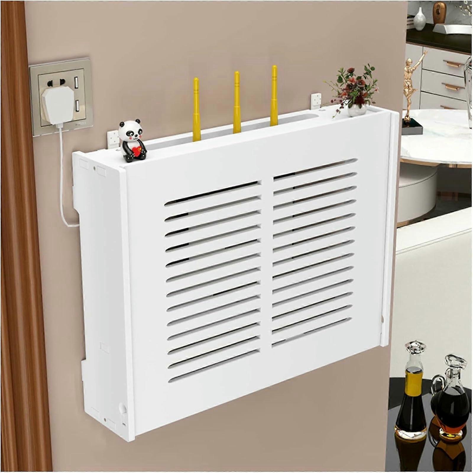 Wireless Router Storage Regal WallMounted WiFi Storage Box Modem Cabinet For Living Room With Shutters Decoration White 42x31x10cm