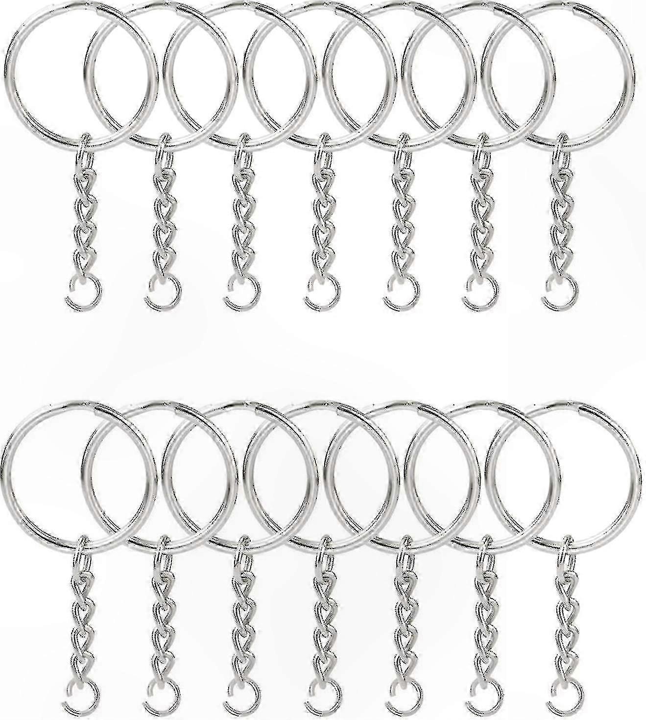 100 Silver Metal Key Rings with Chains, 1 Inch Split Rings and Connectors for Crafting and DIY Projects