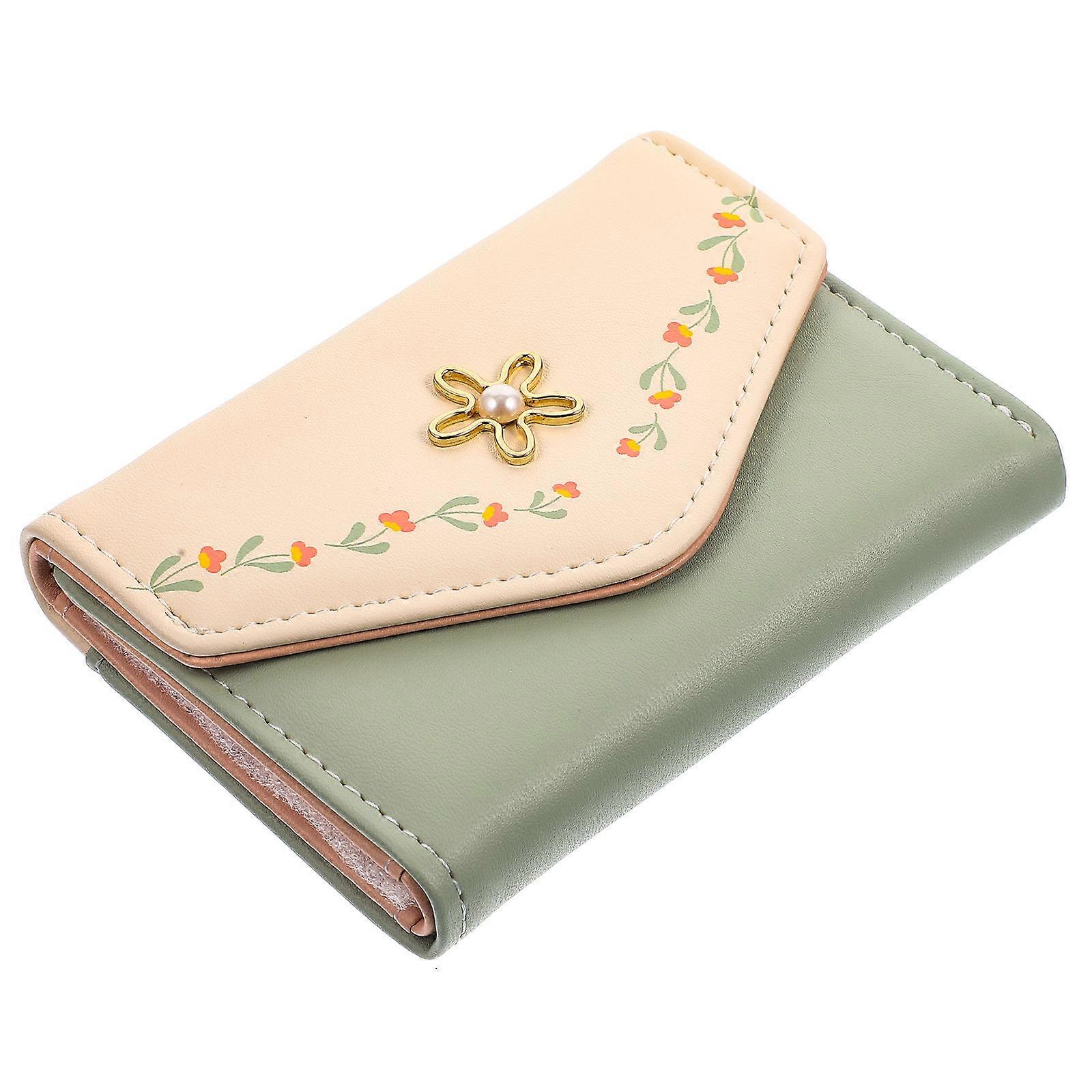 Flower Print Compact PU Wallet for Cards and Cash – Lightweight and Portable Three Fold Design for Students
