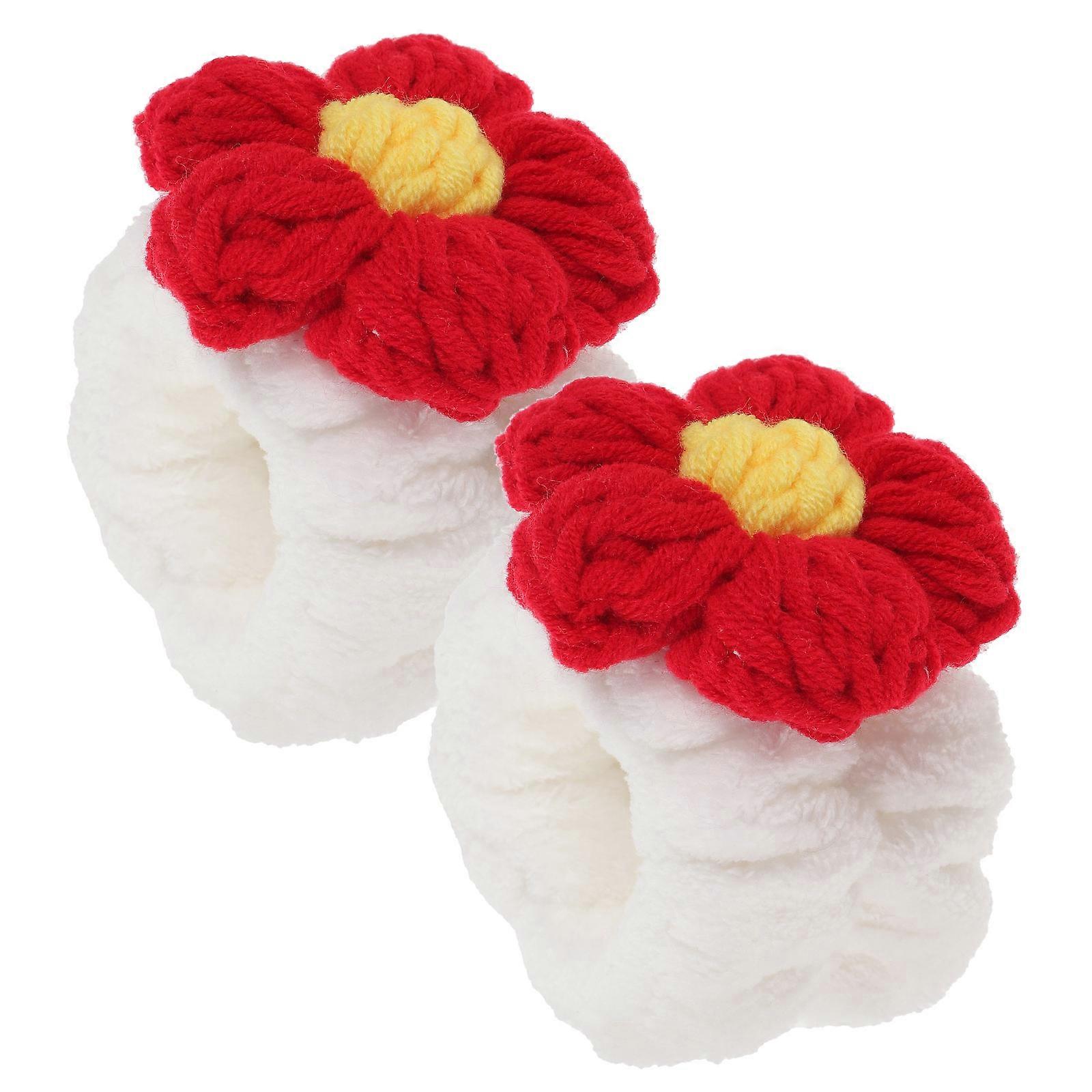 Face Bands Flower Shaped Wristbands for Spa Daily Use Red Coral Fleece Material with Water Absorption 2Pcs
