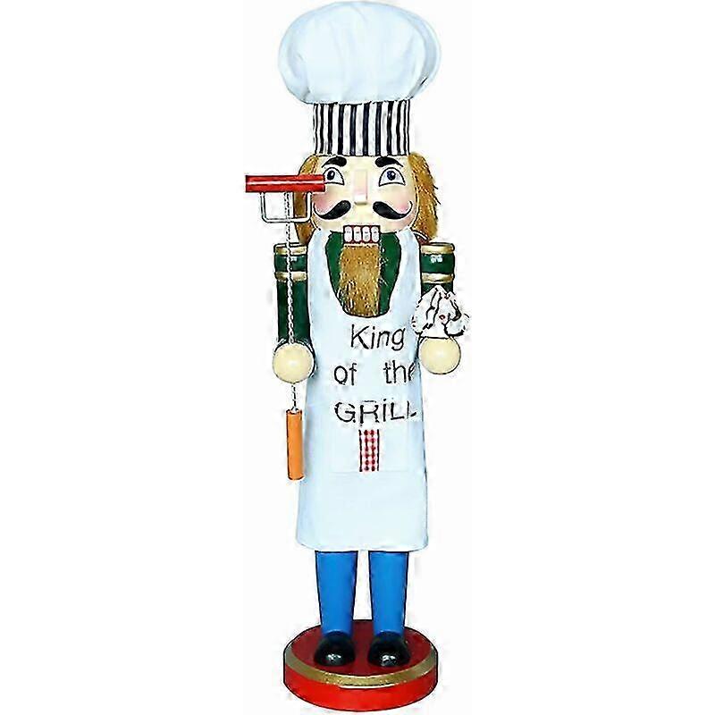 15" Christmas Decorative Nutcracker, Chef with Toasting Fork and Cake, Handmade Wooden Puppet Figurine, Collectible Party Figurine Table Decorations