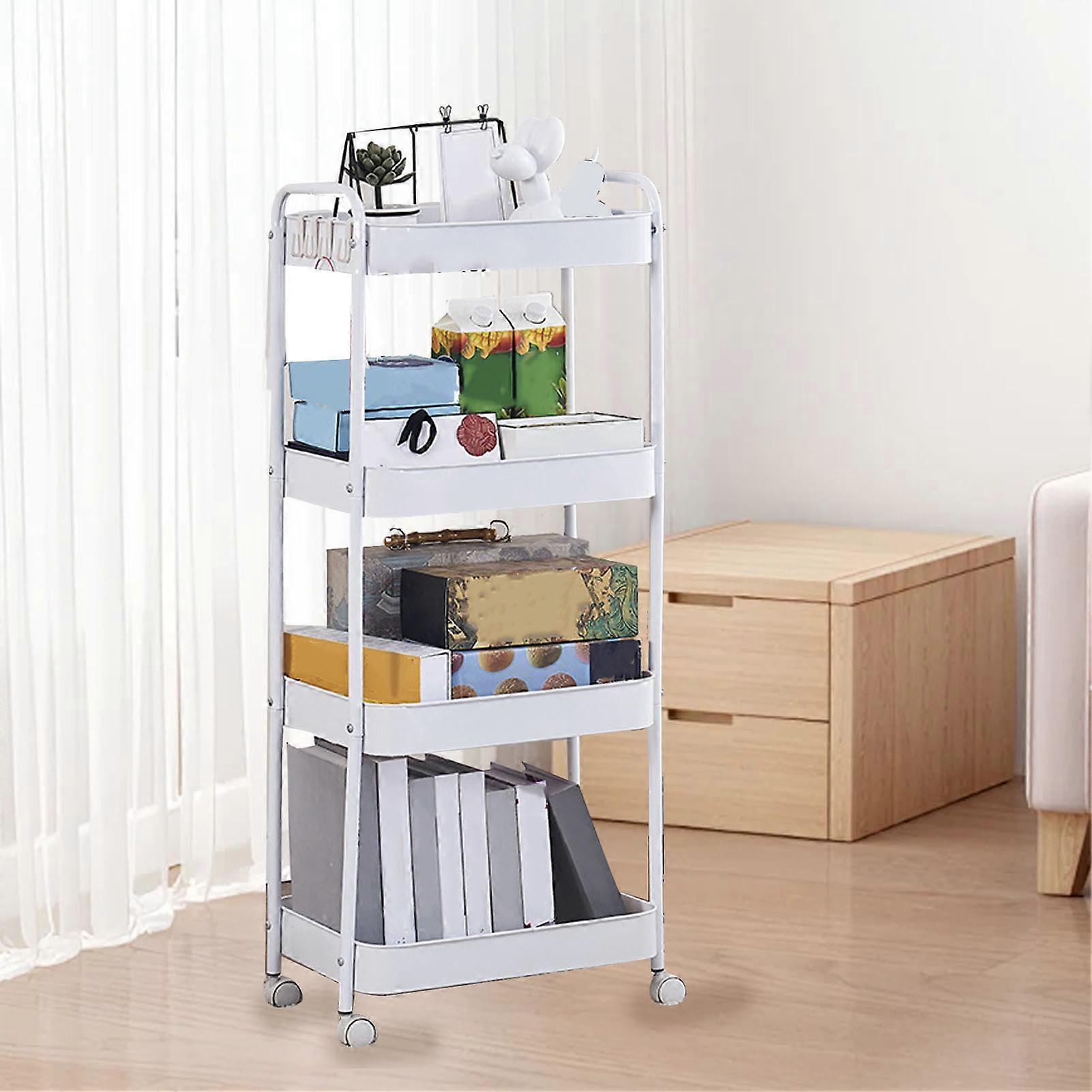 3 Tier 4-Layer White Utility Rolling Cart with Caster Wheels