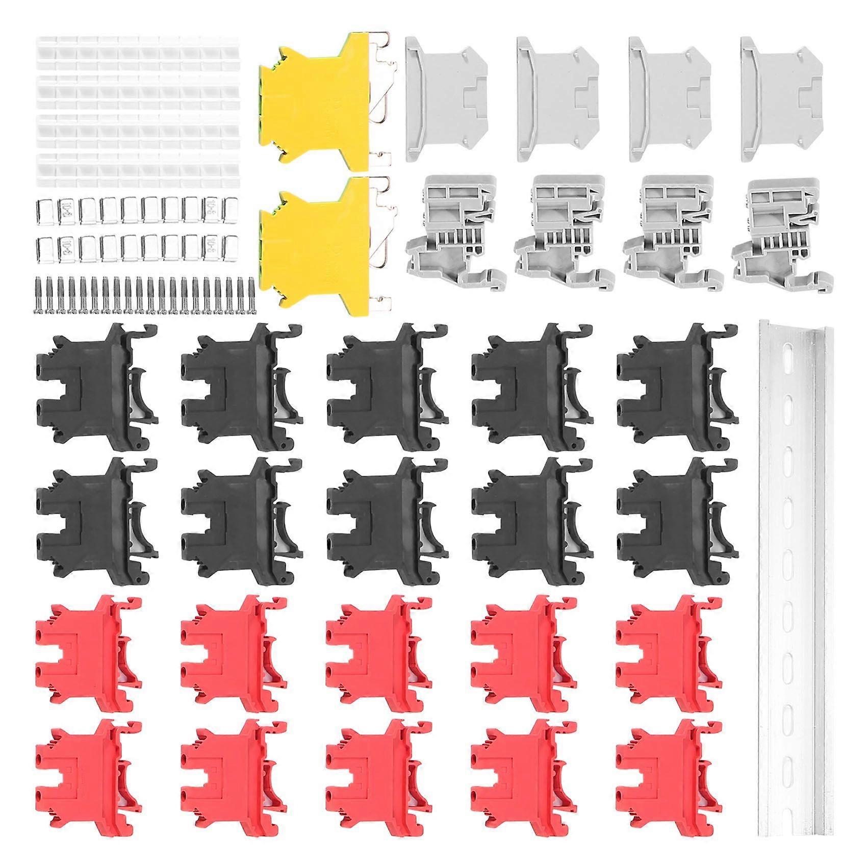 DIN Rail Terminal Blocks Kit Terminal+Ground Blocks+Aluminum Rail+End Brackets+End Covers+Jumpers K