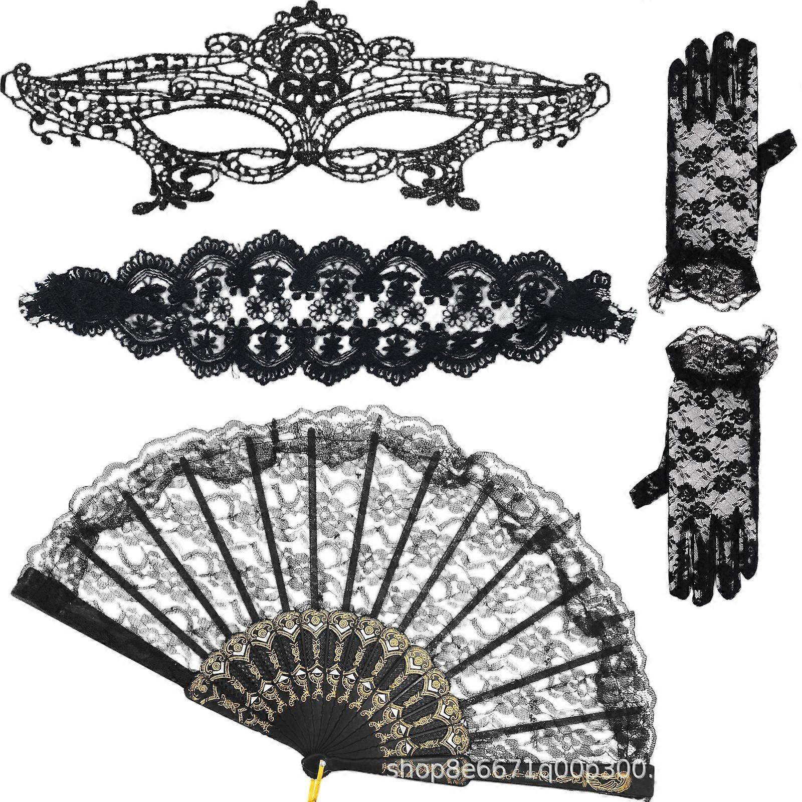 Lace suit with a folding fan, one-size-fits-all design suitable for special occasions