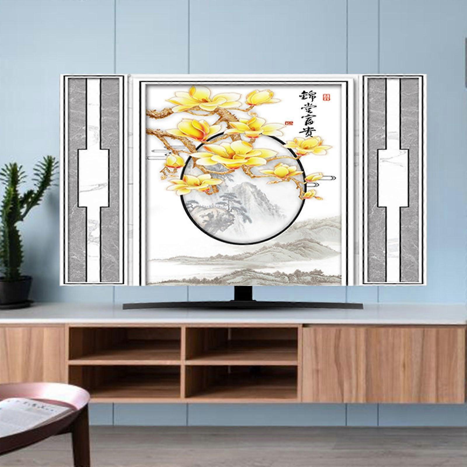 Landscape Painting TV Cover - Chinese Style Pattern Universal Elastic Dust Cover for 32-80 Inch TVs, Color: Color26, Size: 85in