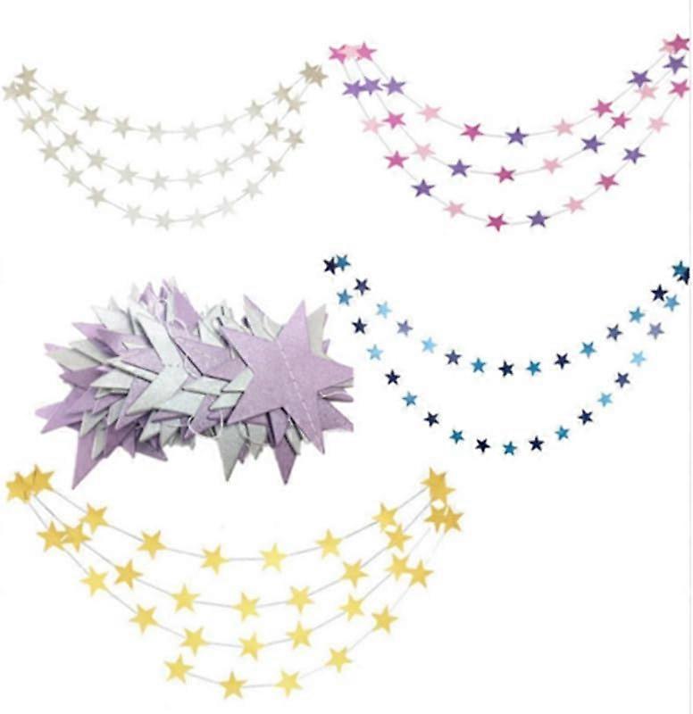 Glitter Star Garland Banner 5Pack, 13 Ft, Hanging Backdrop, Rose and Purple, Party Decor For Graduation Wedding