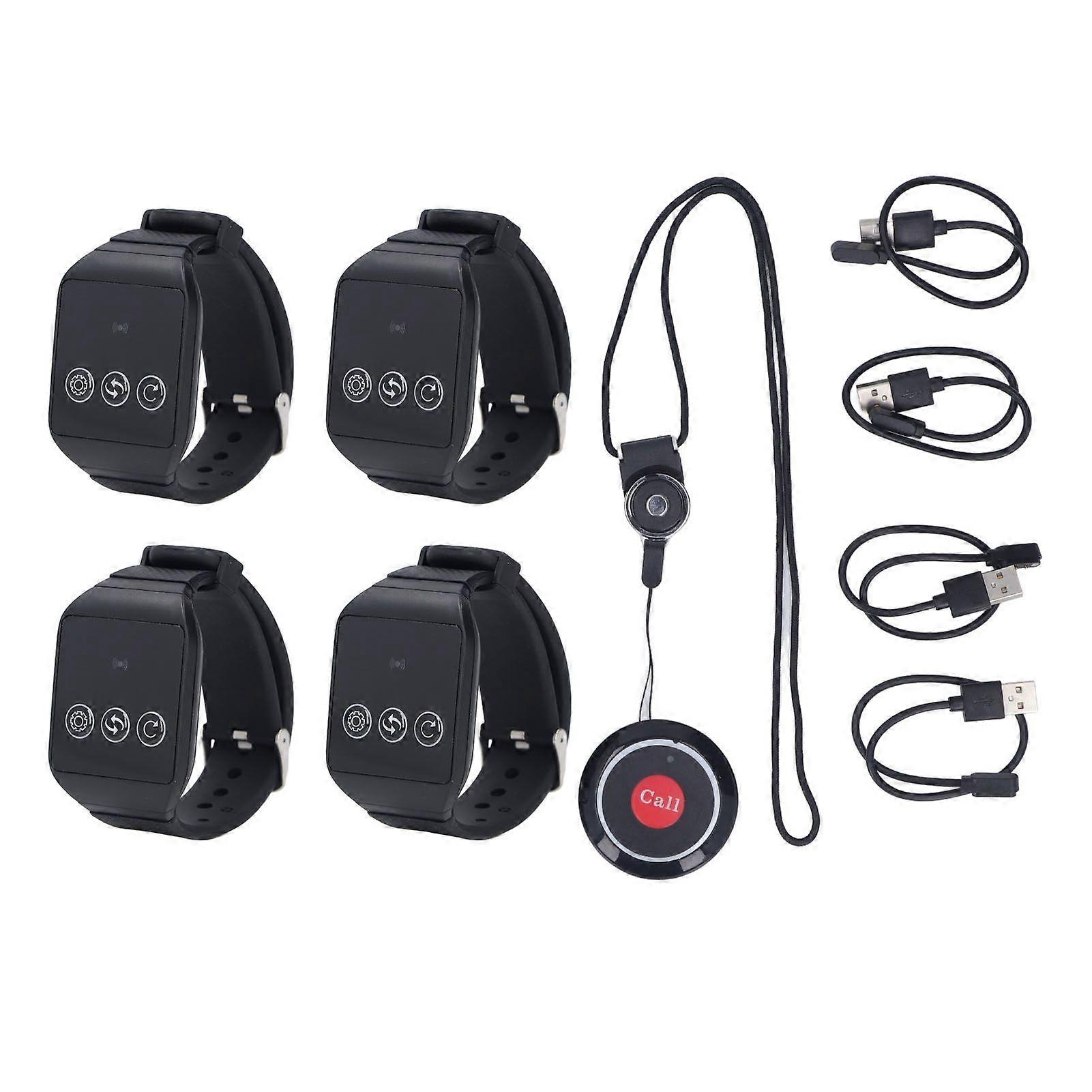 Wireless Pager System 4 Watch Receiver 1 Call Button Waterproof Wireless Calling System for Home Factory Hospital