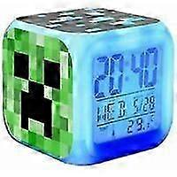 Minecraft bunter Quartett-Wecker mit Farbwechsel, LED-Nachtlicht, Geburtstagsgeschenk, Weihnachtsgeschenk, 1 Blau-M