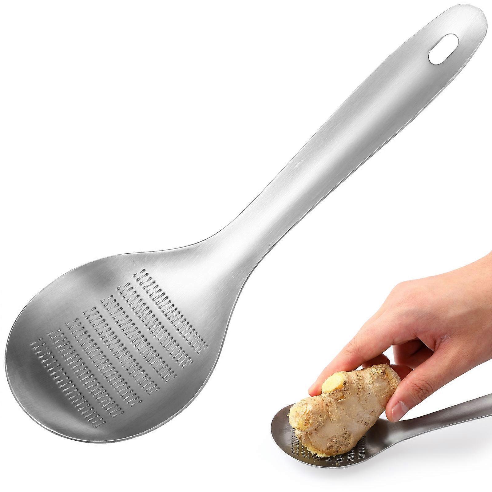 Ginger Tool Spoon Shape Kitchen Tool Silver Stainless Steel for Grinding 1Set