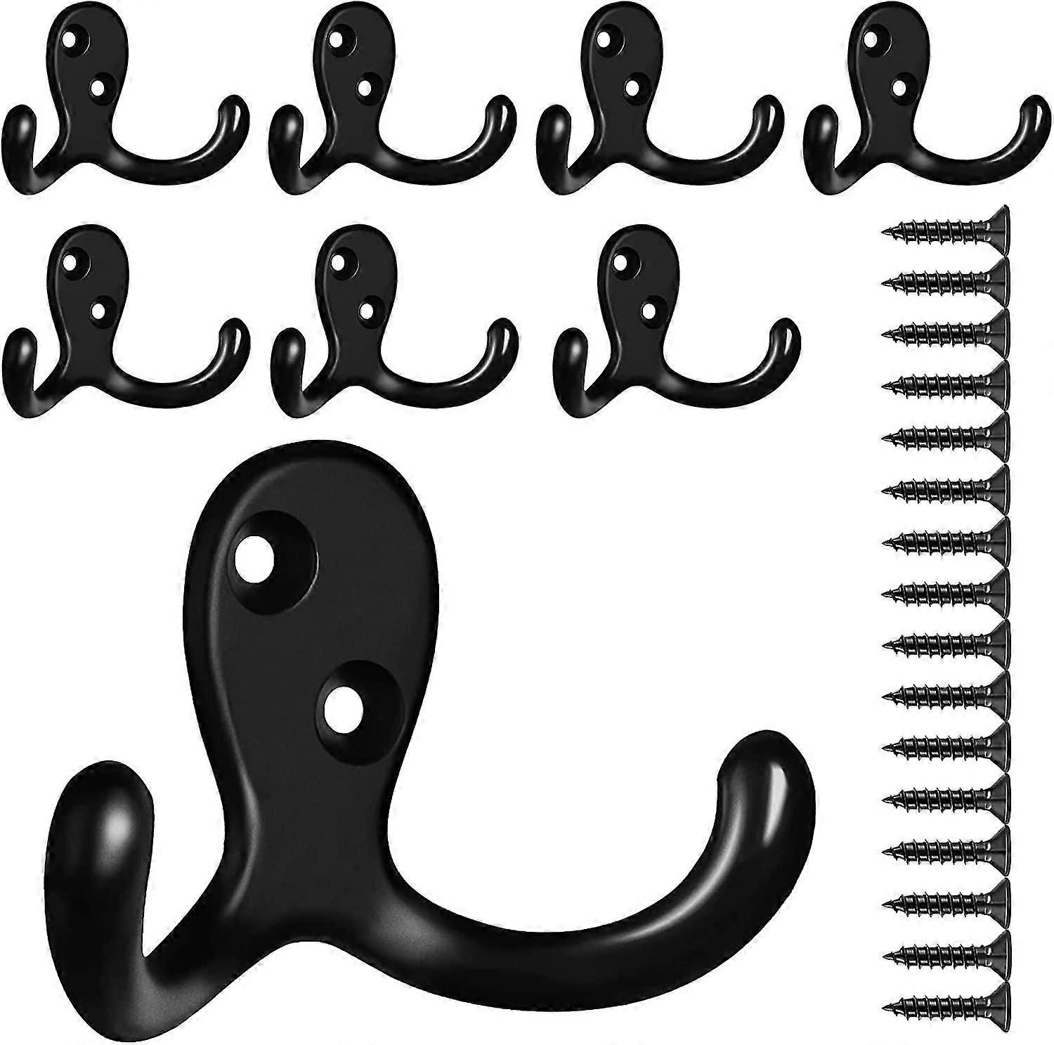 Bathroom Hook Set Of 8 Black Hooks, Hooks For Hanging, Heavy Duty Double Prong Hooks Wall Mounted With 16 Screws Black? Hooks For Hanging Coats, Bag