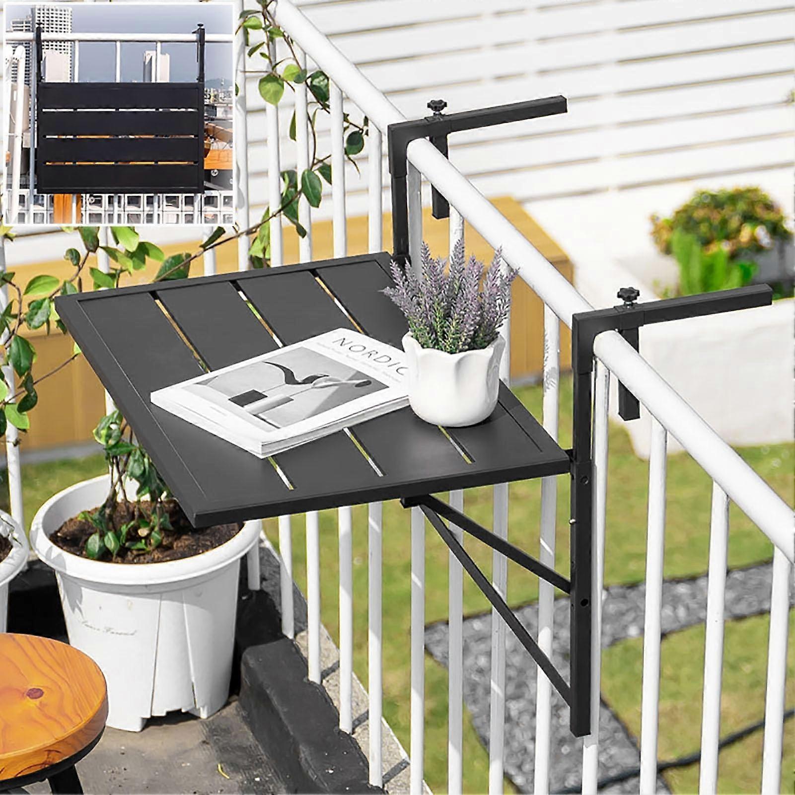 Balcony Table Metal Hanging Foldable For Railings Black FourLevel Height Adjustment