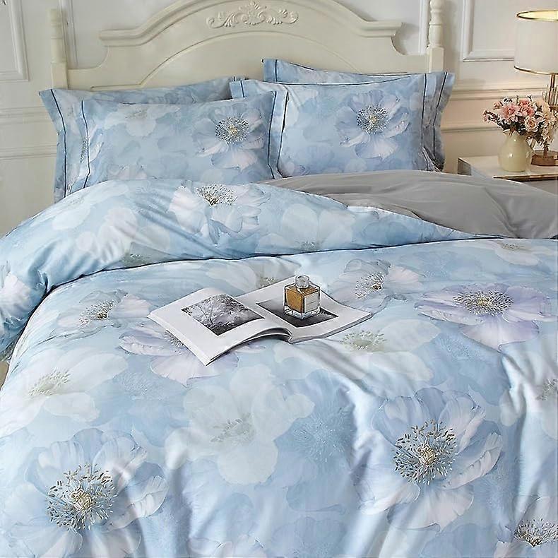 Blue All Season Complete Bed Set Print Queen Comforter Cover With Zipper Fits Extra Deep Mattresses 2m