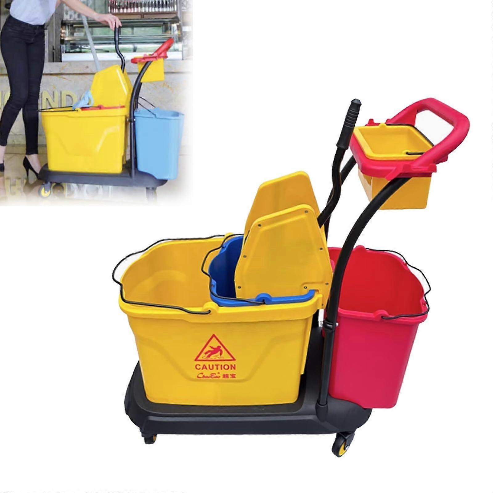 Double Bucket Mop With Wringer Squeeze Yellow Mop Bucket Cart For Commercial Floor Cleaning
