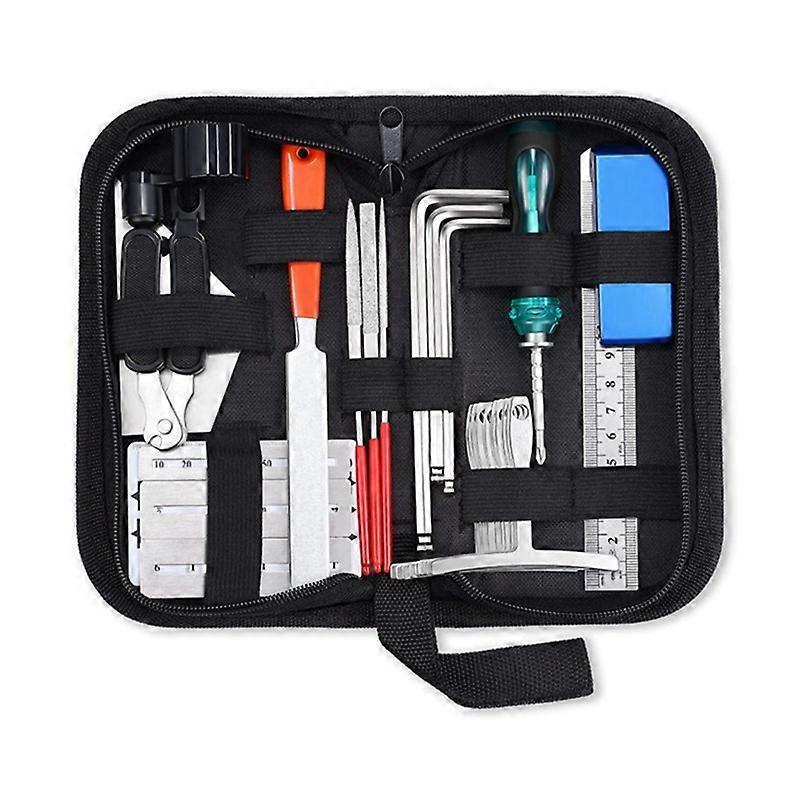 Guitar Repair Tool Kit, String Changing Tool, Wrench, Grinding File, Measuring Ruler, Stringer, Leveling Ruler, 25 in 1