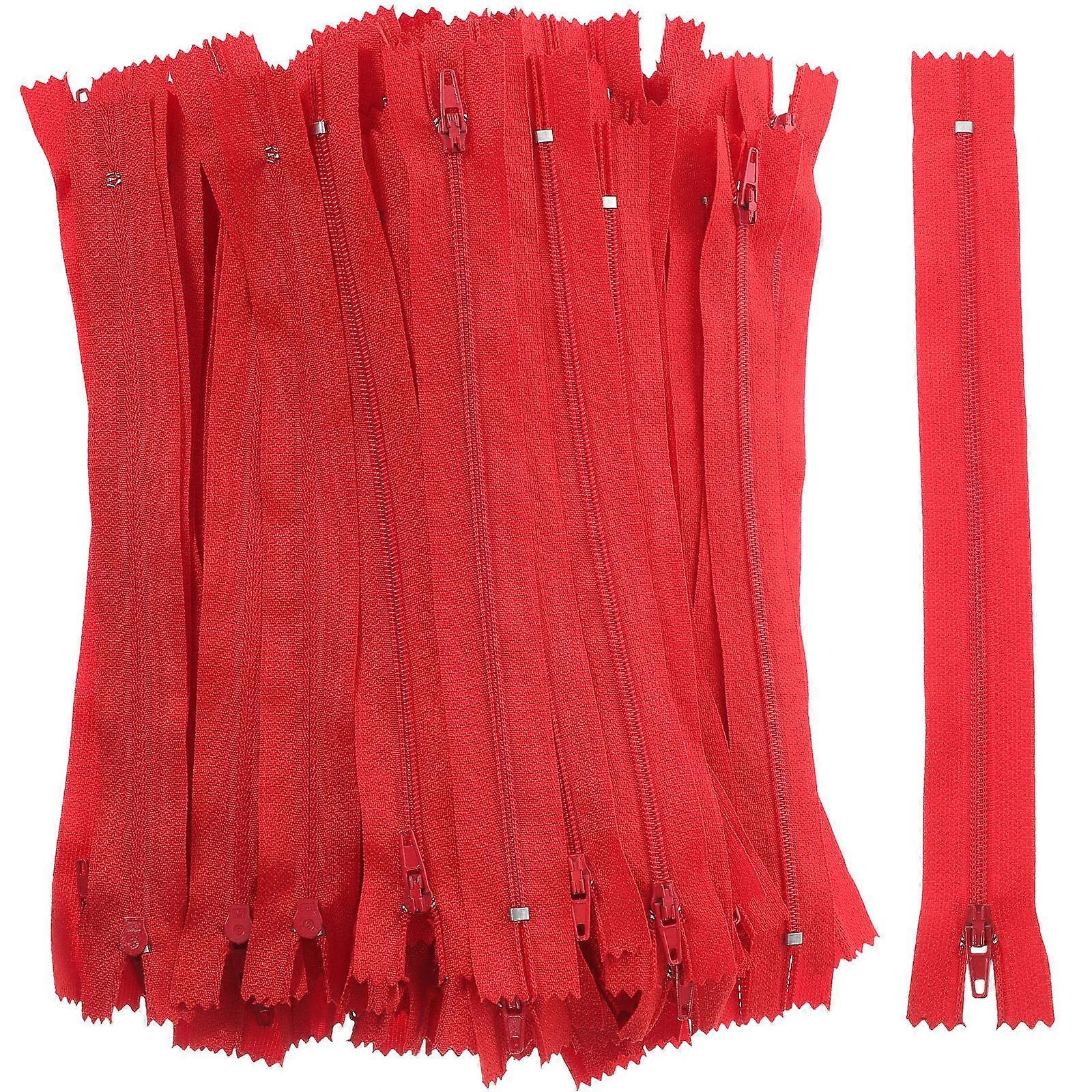 100Pcs Tailor Red Nylon Zippers for Sewing Crafts Self-Locking