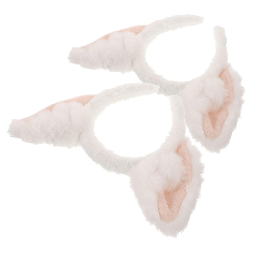 Fox Ears Costume Plush Headband for Halloween 2Pcs White Animal Accessory
