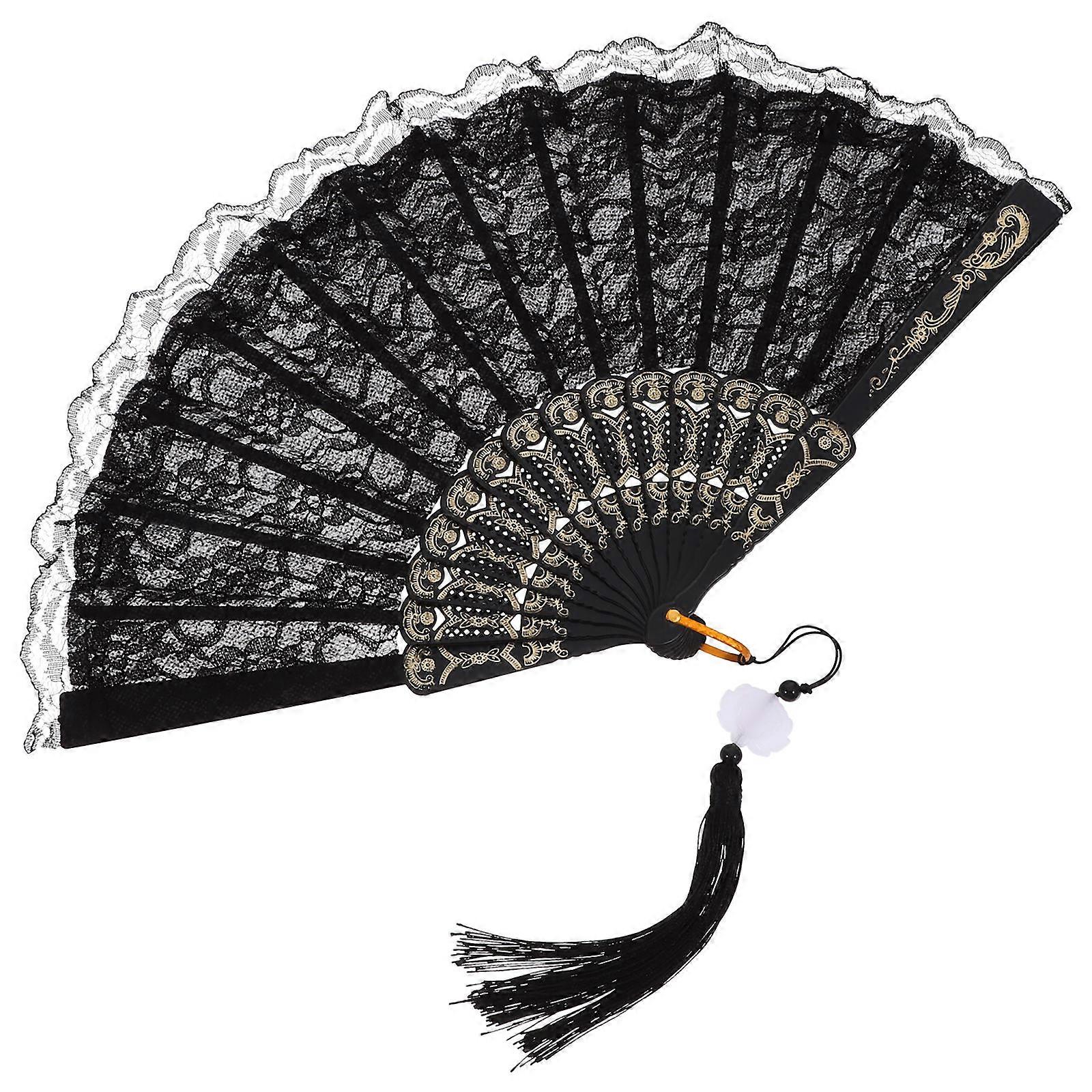 Handheld Fan Lace Chinese Style Fan Black Pp Material Photography Prop 1Pack