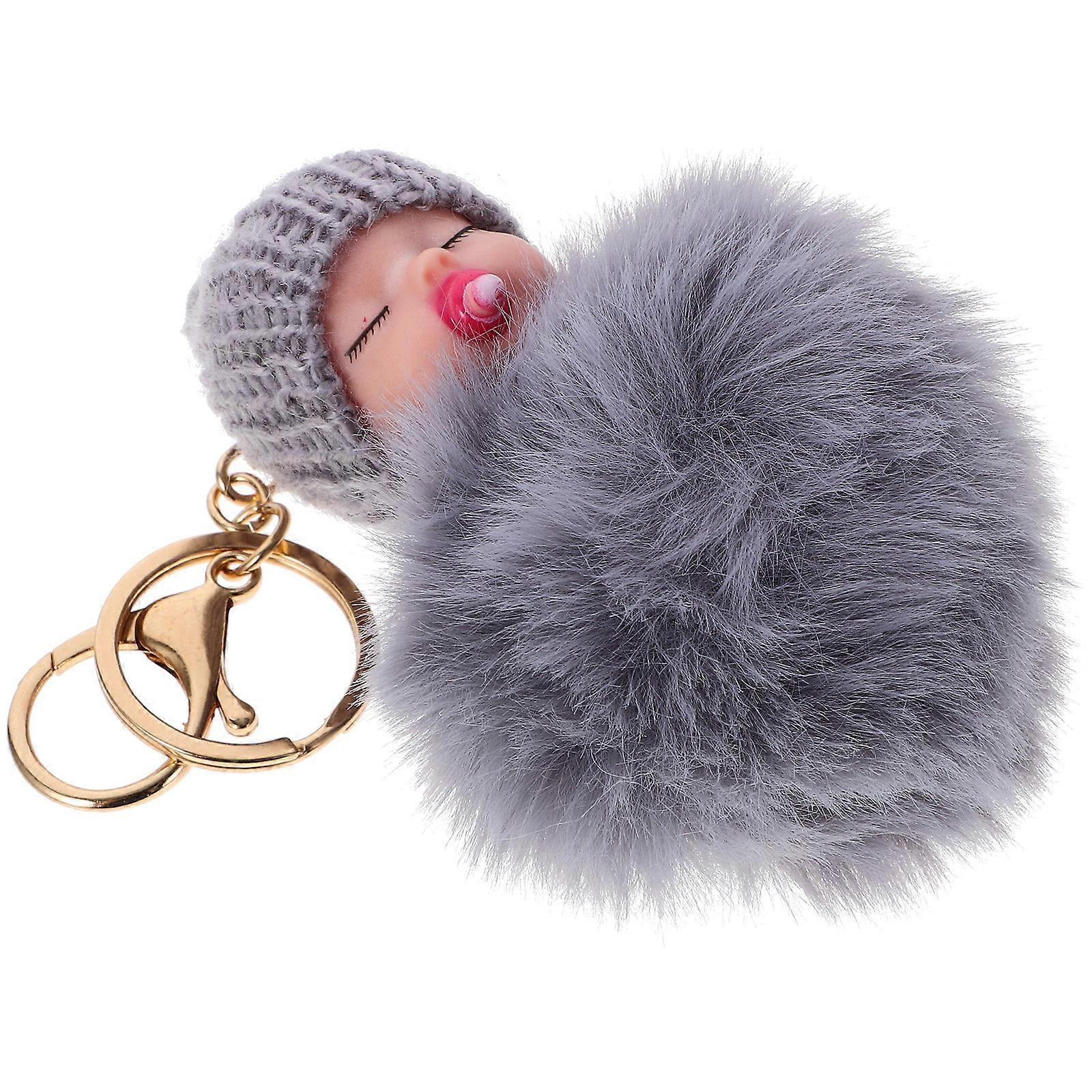 Sleeping Doll Keychain Plush Pom Pom Keychain for Hanging Keys 5Pcs Grey